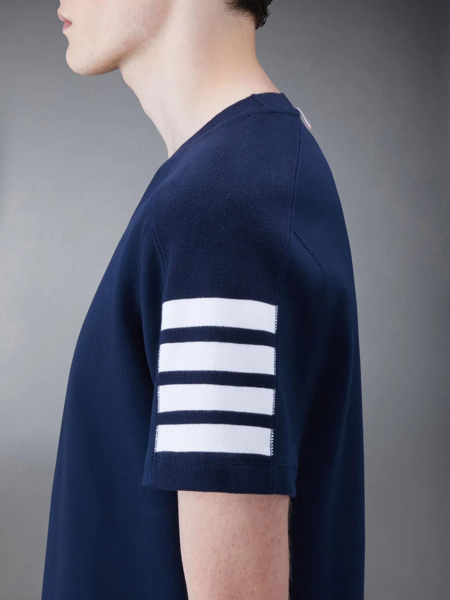 Thom Browne Short-sleeve Crew Neck T-shirt With Bold Sleeve Stripes In Black