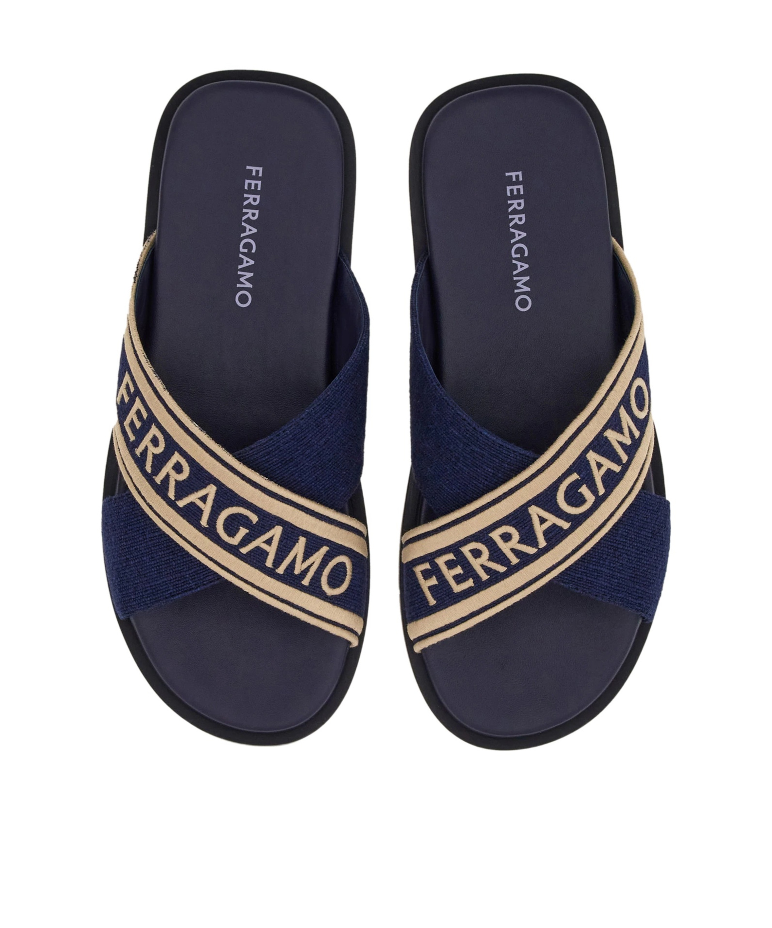 Ferragamo Logo Cross-strap Slippers In Black