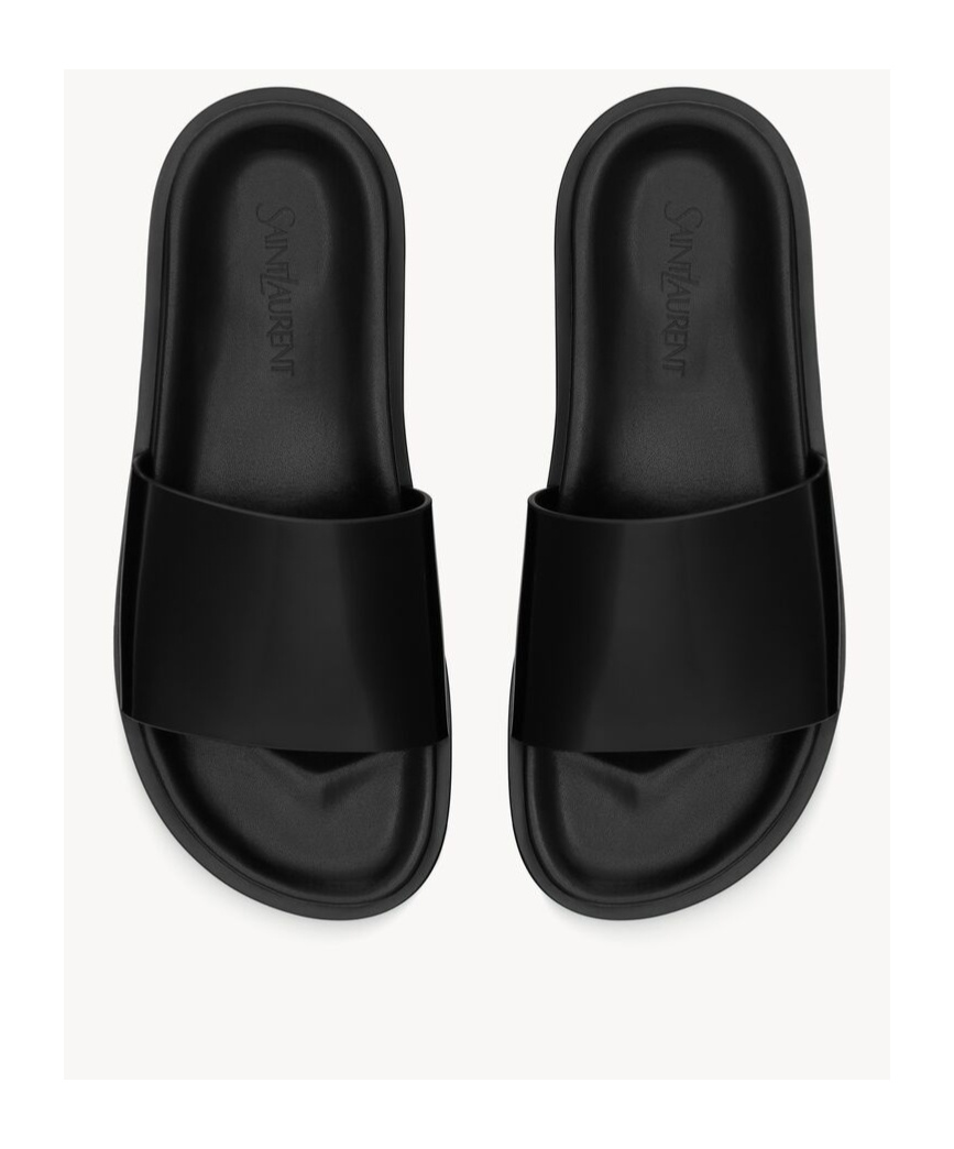 SAINT LAURENT NICHOLS SLIDES IN GLAZED LEATHER