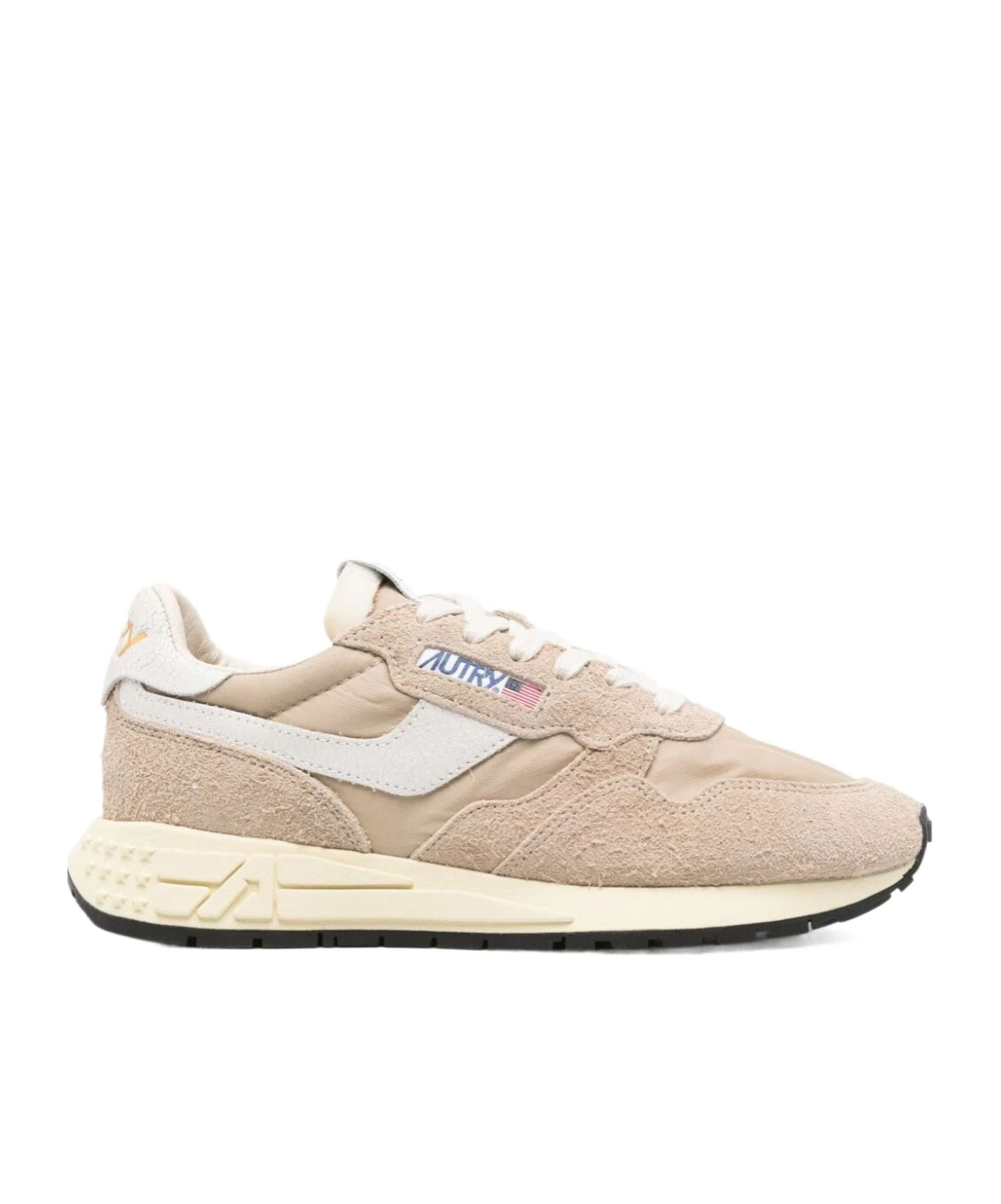 Autry Reelwind Low Nylon And Leather Craquele Pepper And White Sneakers In Nude