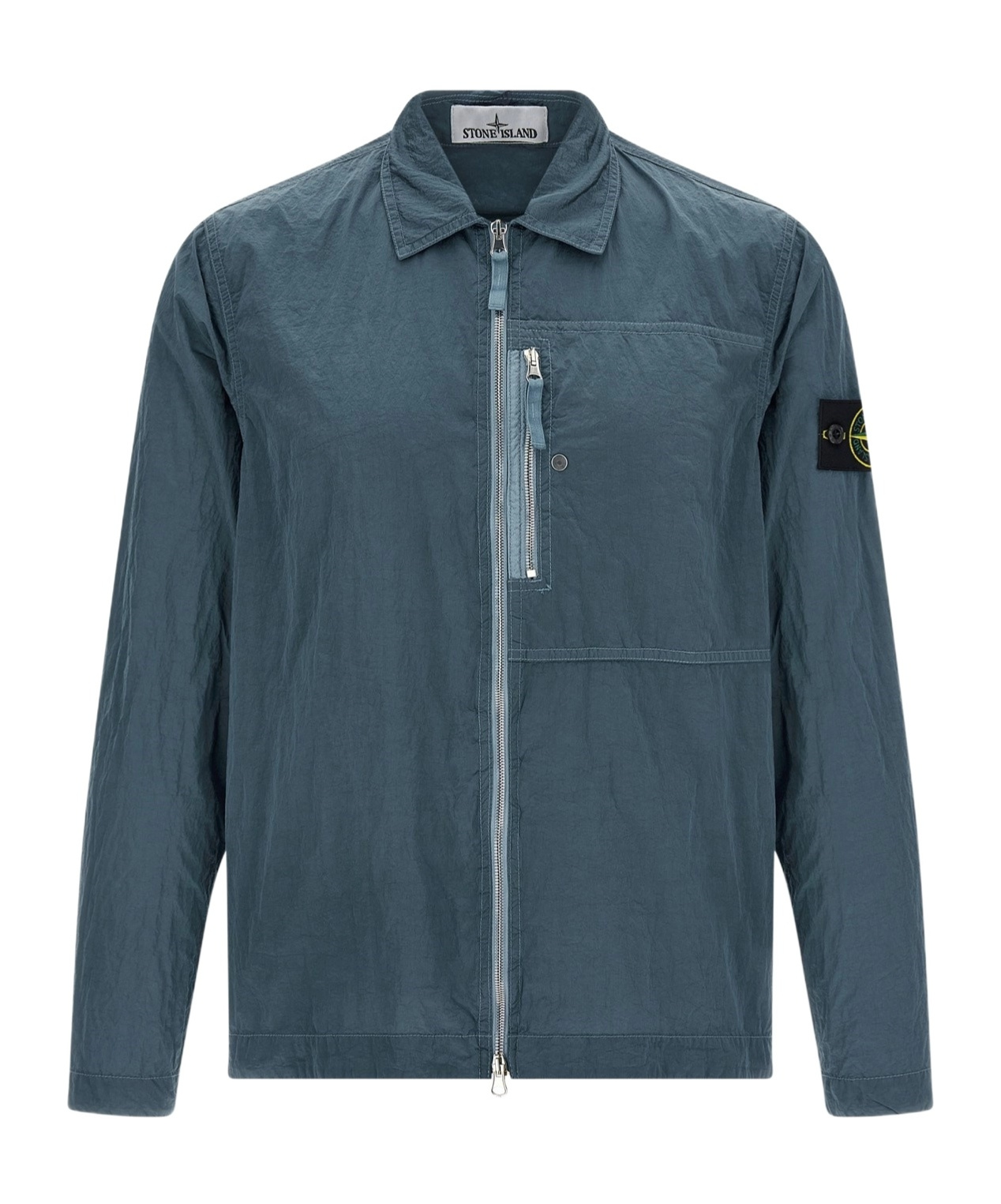 Stone Island Overshirt With Logo Badge And Chest Pocket In Blue