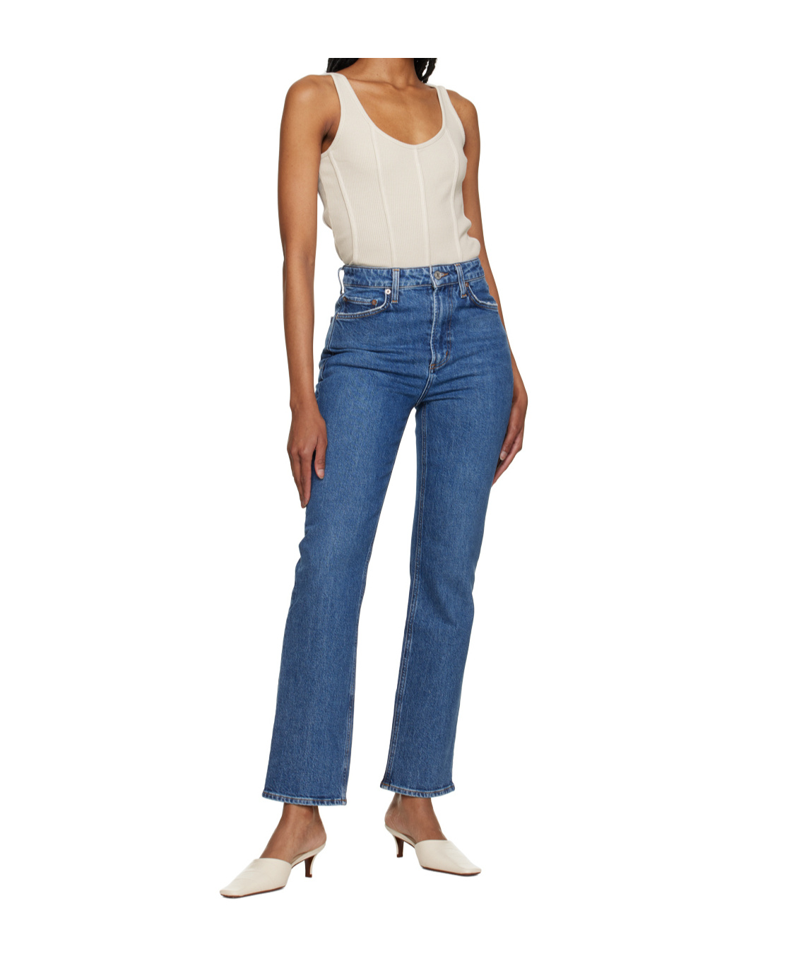 Agolde Womens Spoon Elna Fitted Organic-cotton-blend Body In Blue