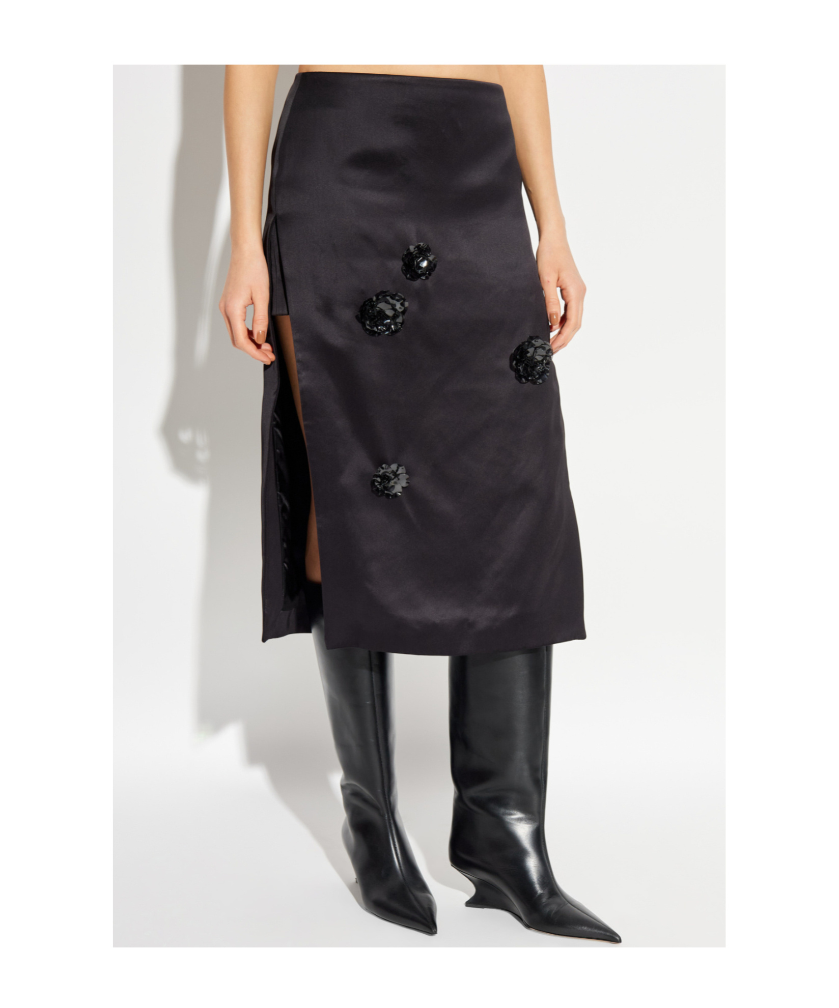 Casablanca Floral-detail Midi Skirt In Black