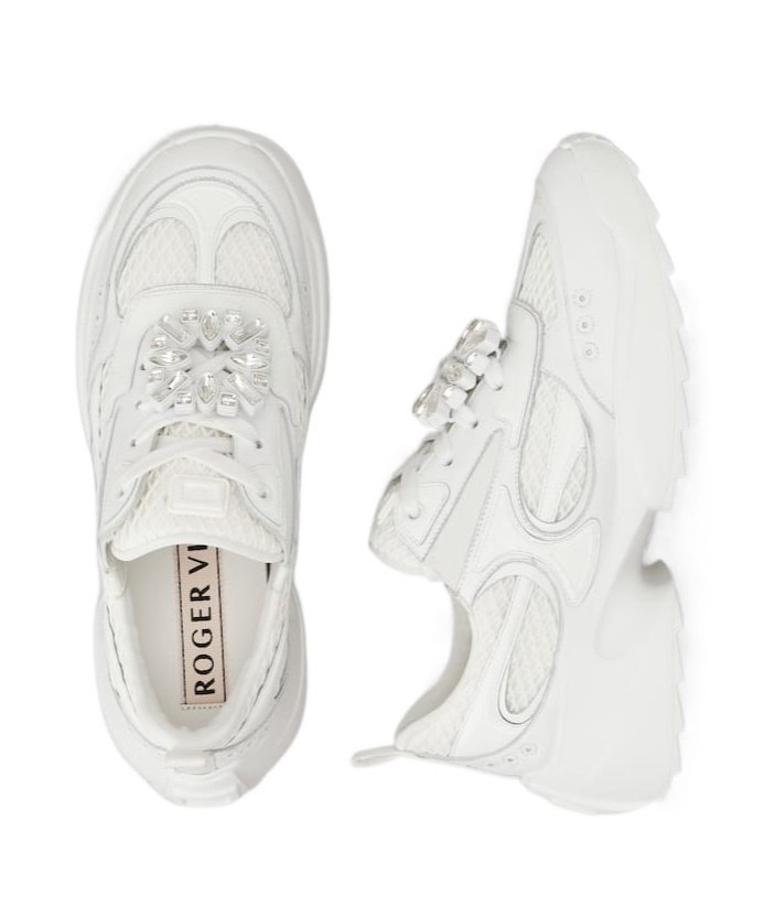 Roger Vivier Viv' On The Run Sneakers In Leather And Fabric In White