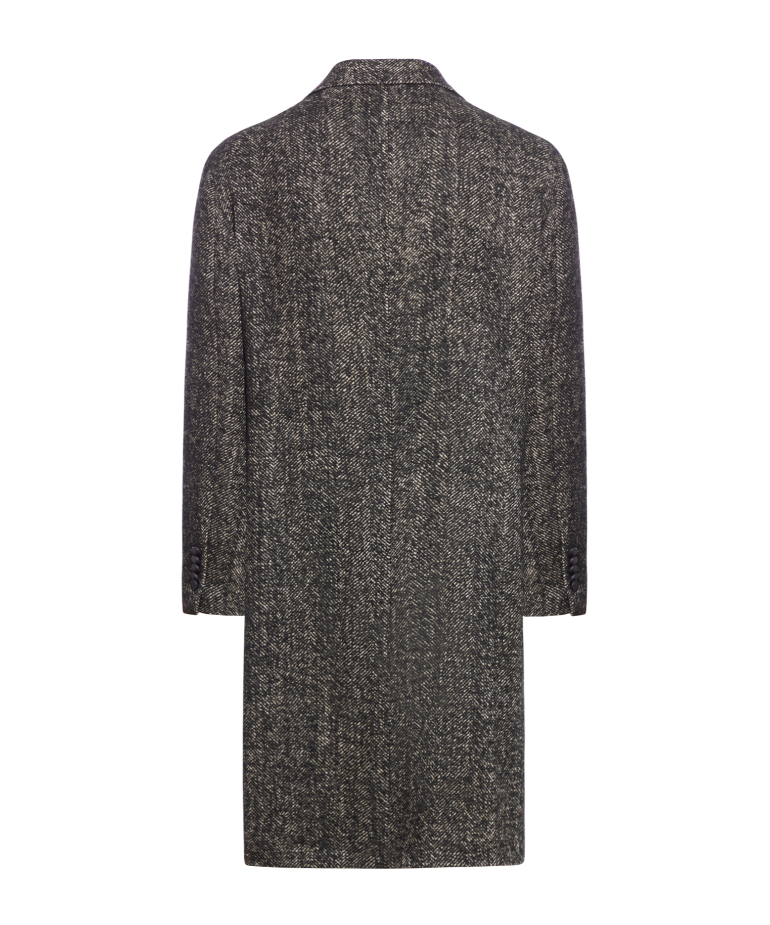 Tagliatore Long Double Breasted Coat In Wool Blend Herringbone In Black