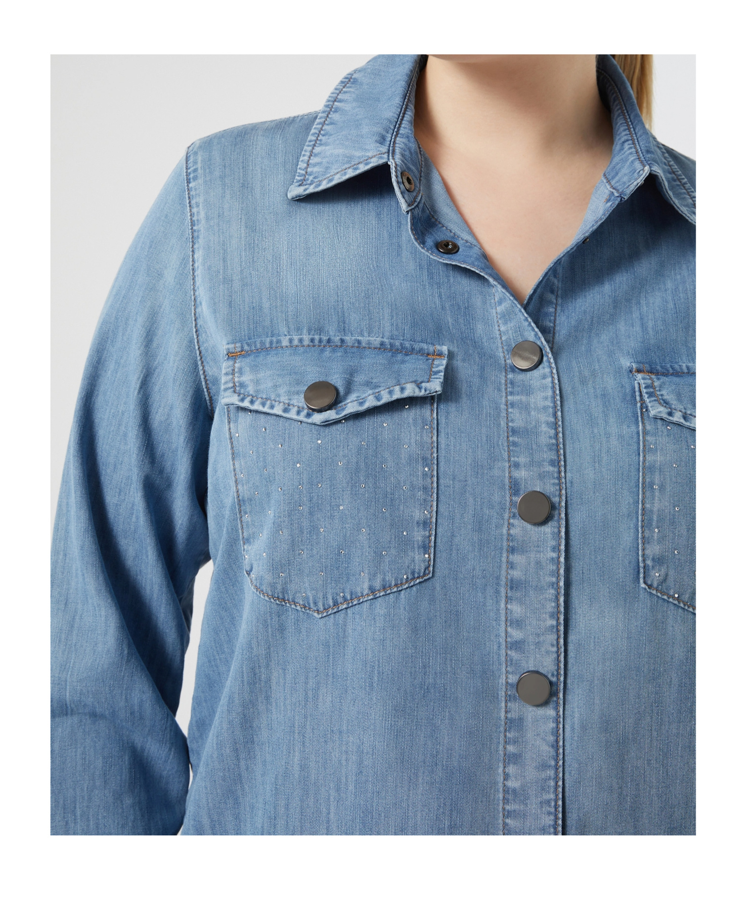 MARINA RINALDI RHINESTONE DENIM SHIRT 