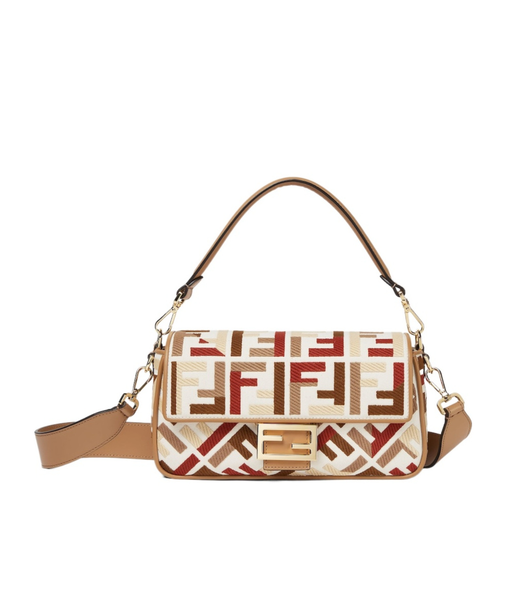 Fendi Canvas Bag With Multicolor Ff Embroidery In Multi