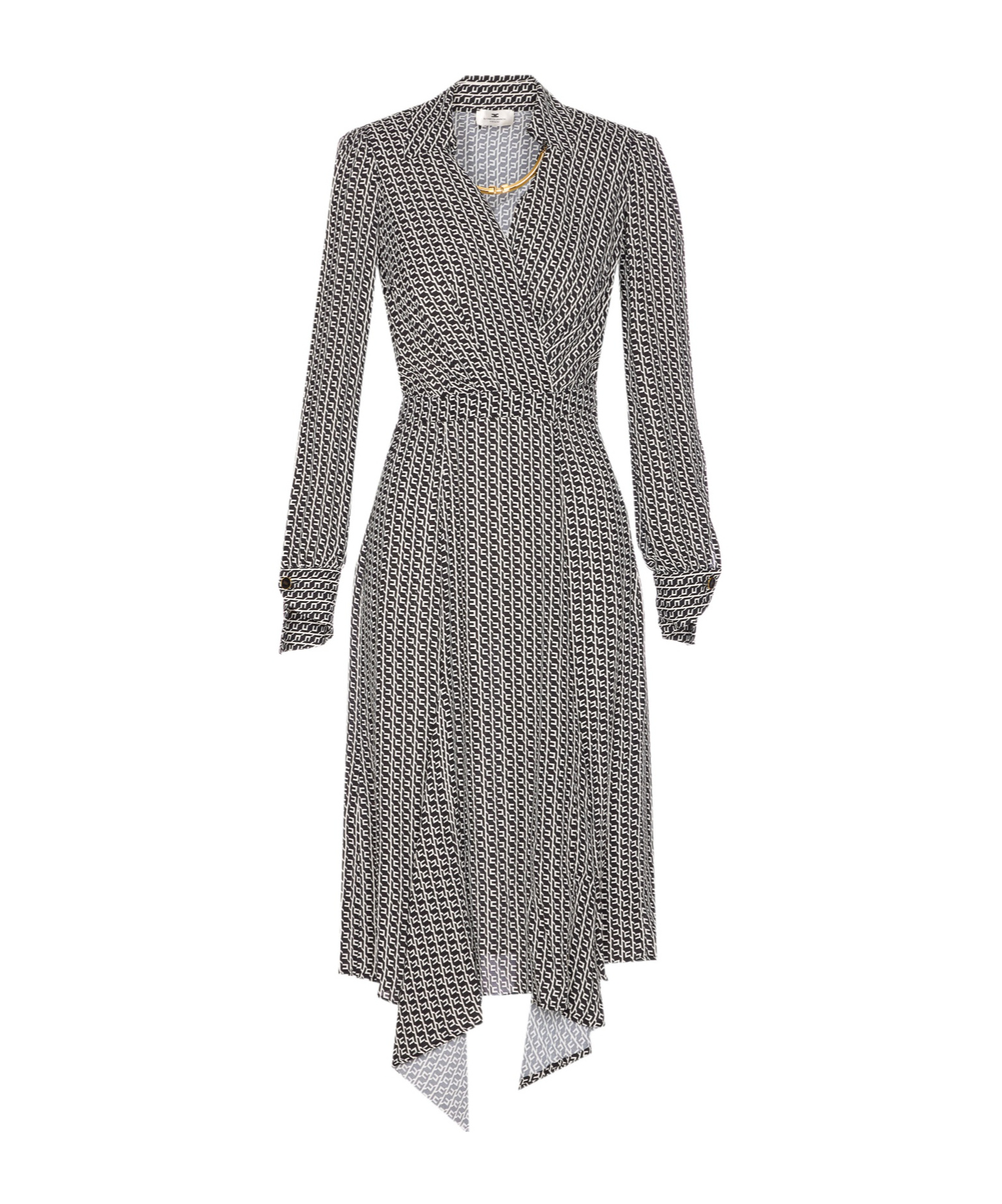 Elisabetta Franchi Geometric-print V-neck Midi Dress In Gray