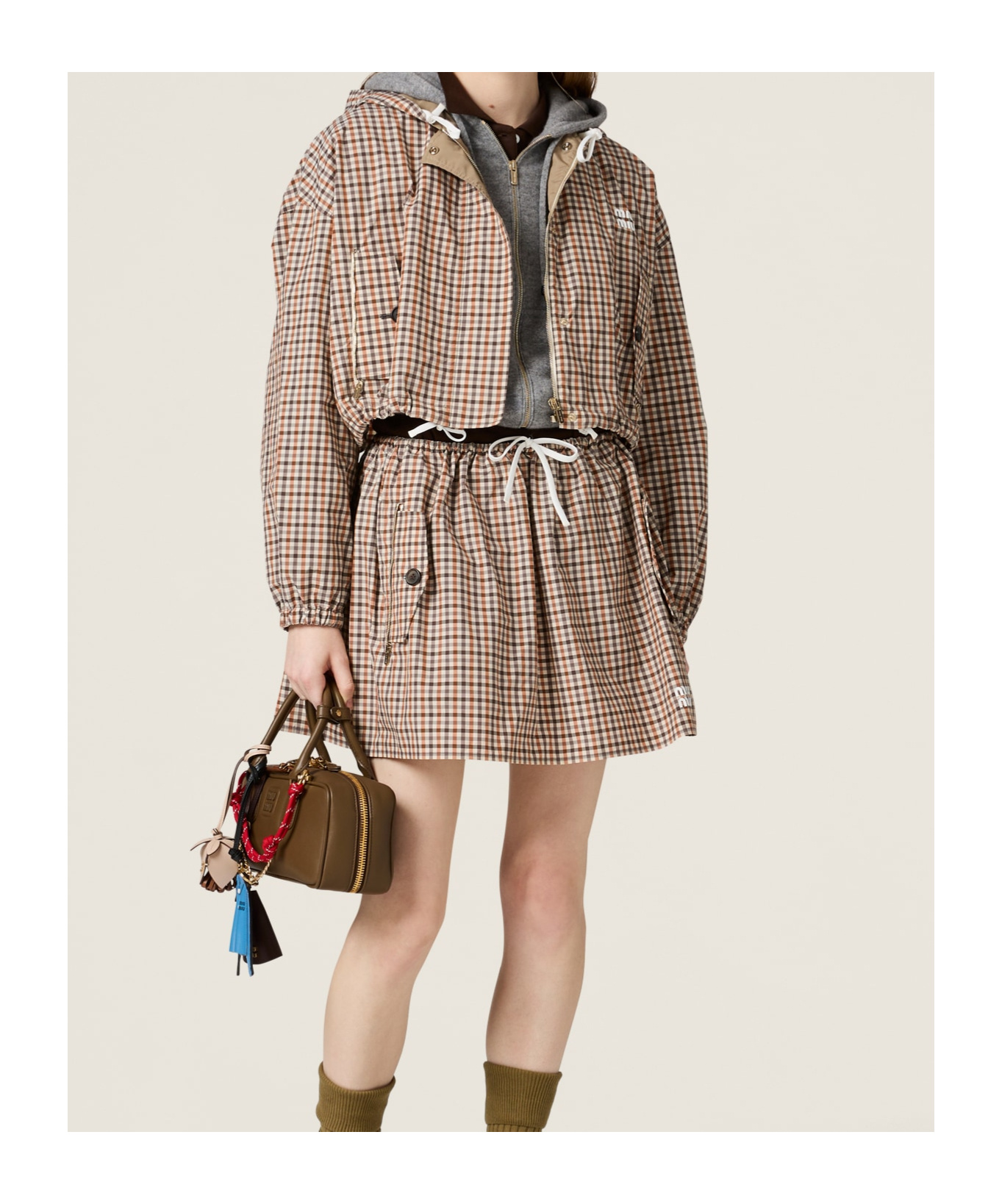 Miu Miu Checked Casual Jacket In Nude