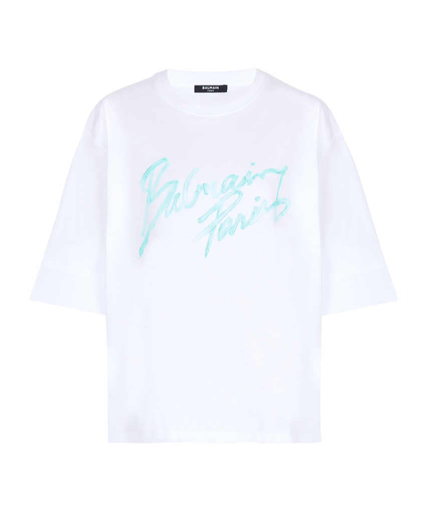 Balmain Brushstroke Paris Logo Graphic T-shirt In White