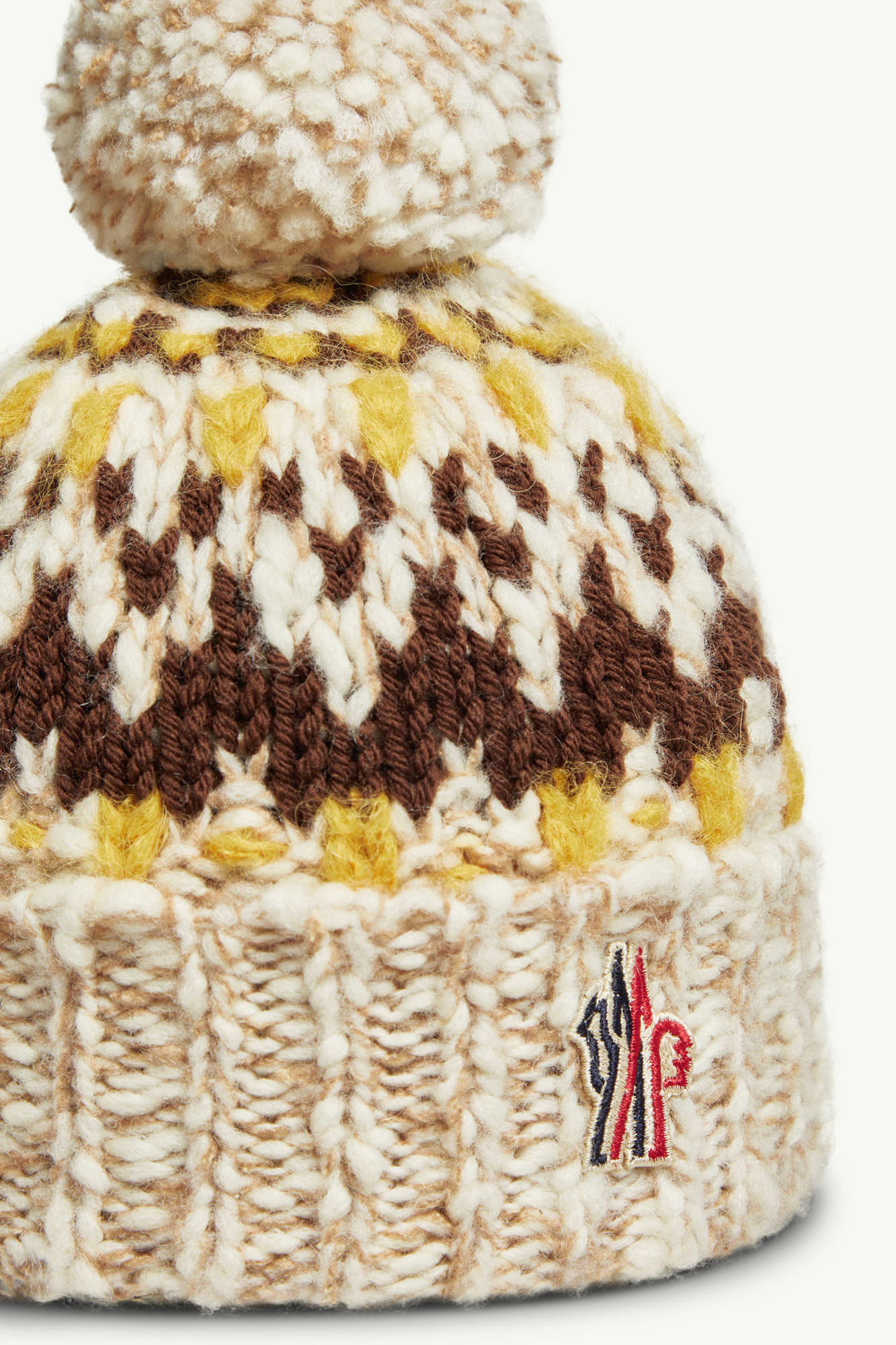 Moncler Woll Blend Jacquard Beanie With Pom Pom In Neutral