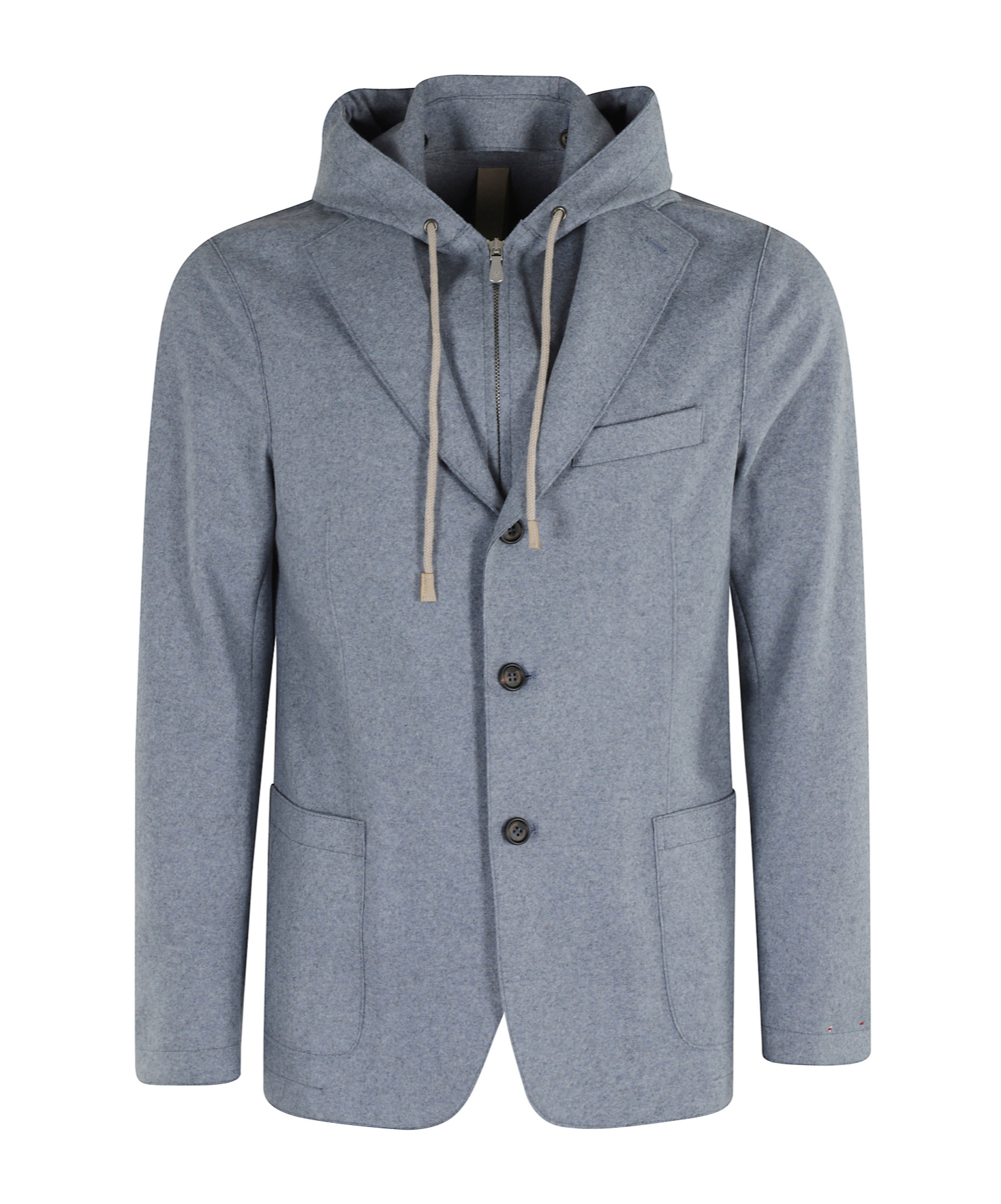 Eleventy Single-breasted Jacket With Drawstring Hood In Gray