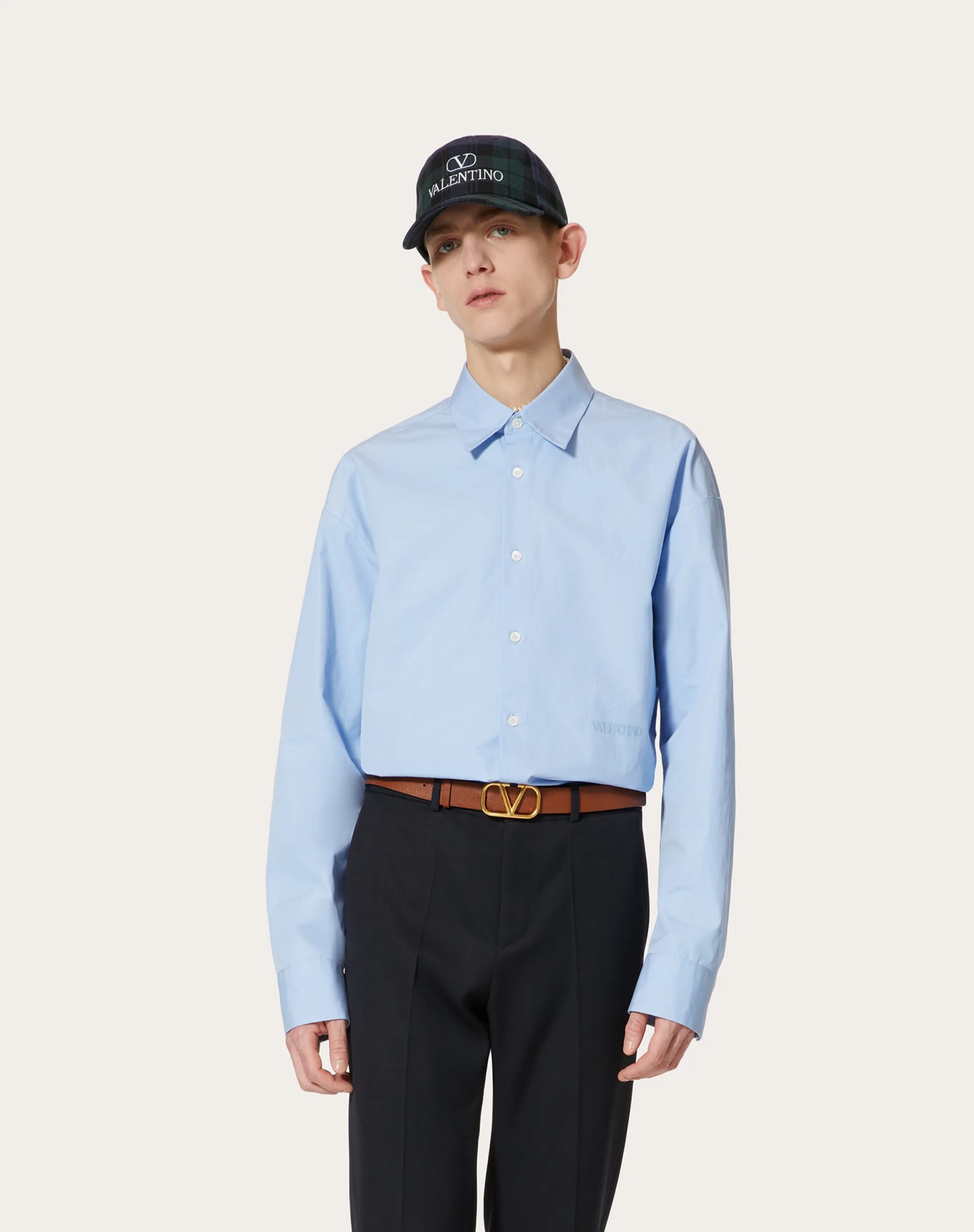 Valentino Garavani Vlogo Signature Cotton Shirt In Blue