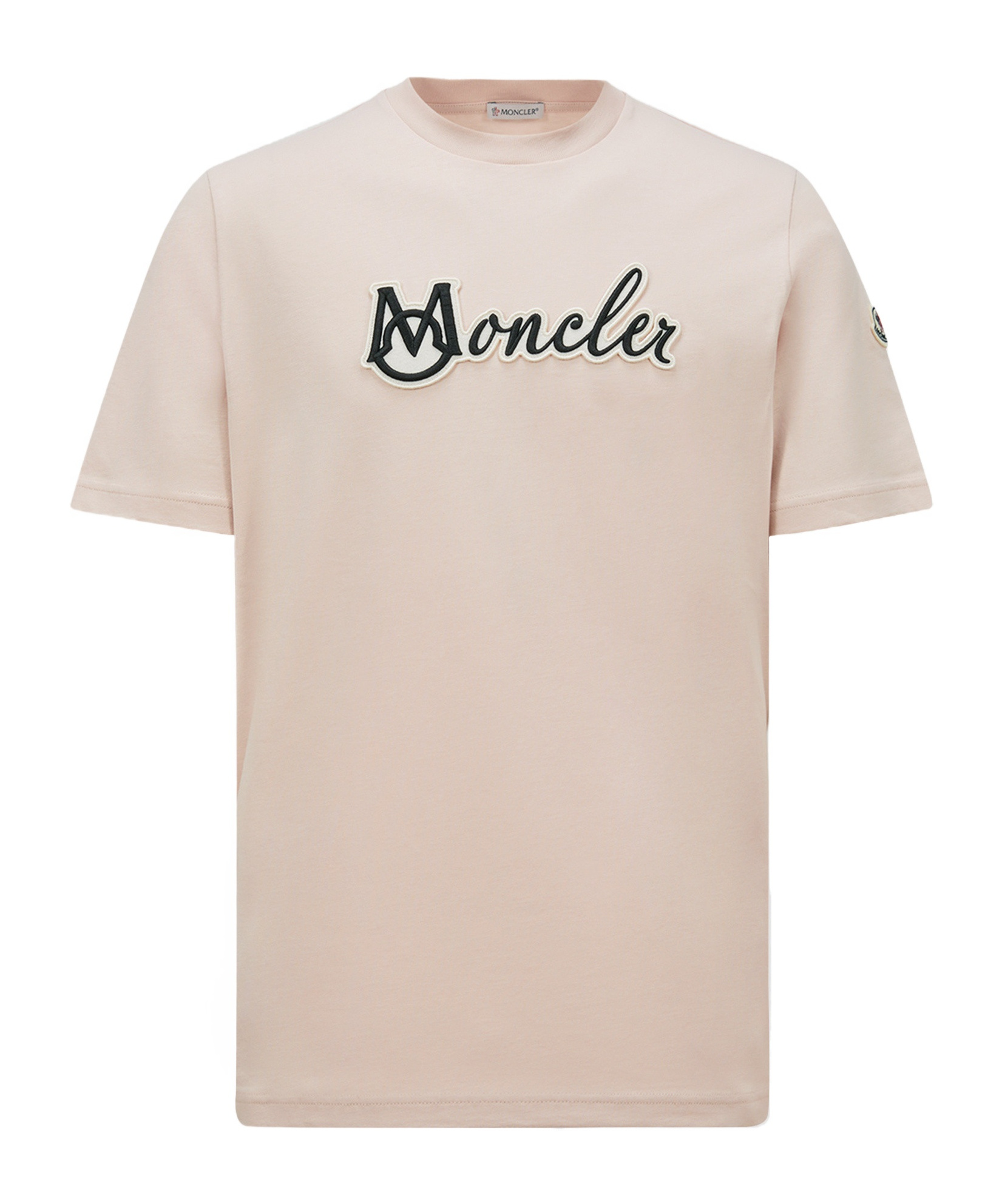 Moncler Cotton T-shirt With Embroidered Varsity Logo In Pink