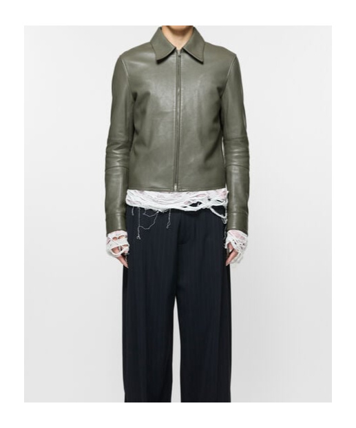 Acne Studios Khaki Paneled Leather Jacket In Gray