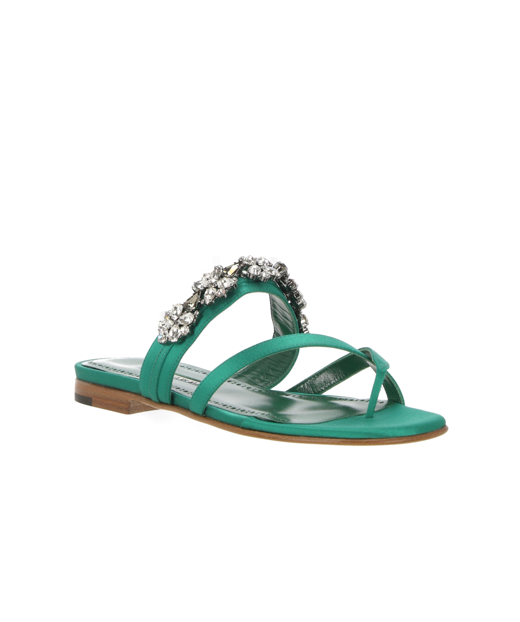 Manolo Blahnik Embellished Slide Sandals In Green
