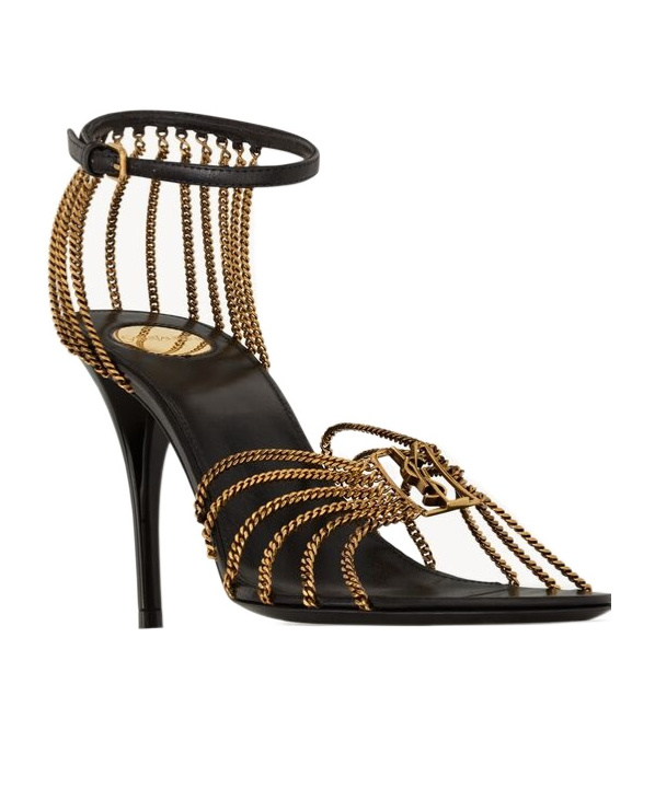 Saint Laurent Sandali Babylone In Metallo Oro Donna In Black