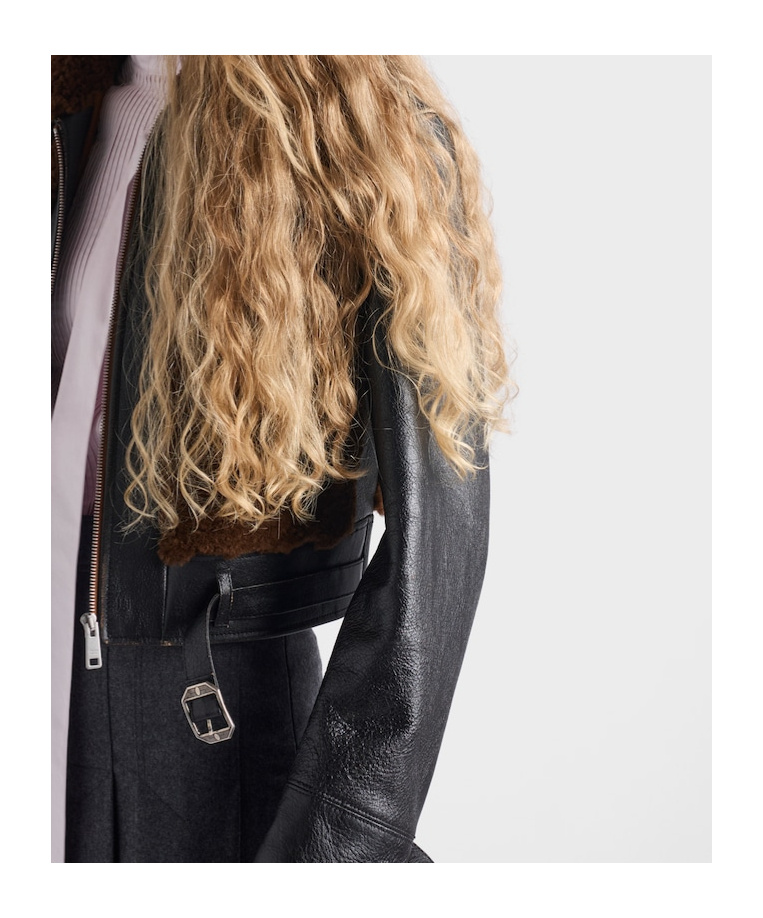 Prada Womens Black Panelled Leather And Shearling Jacket In Black