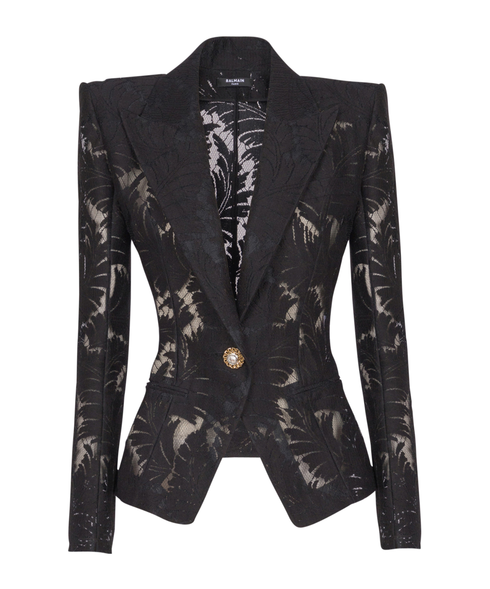 Balmain 1-button Fitted Lace Jacket In Black