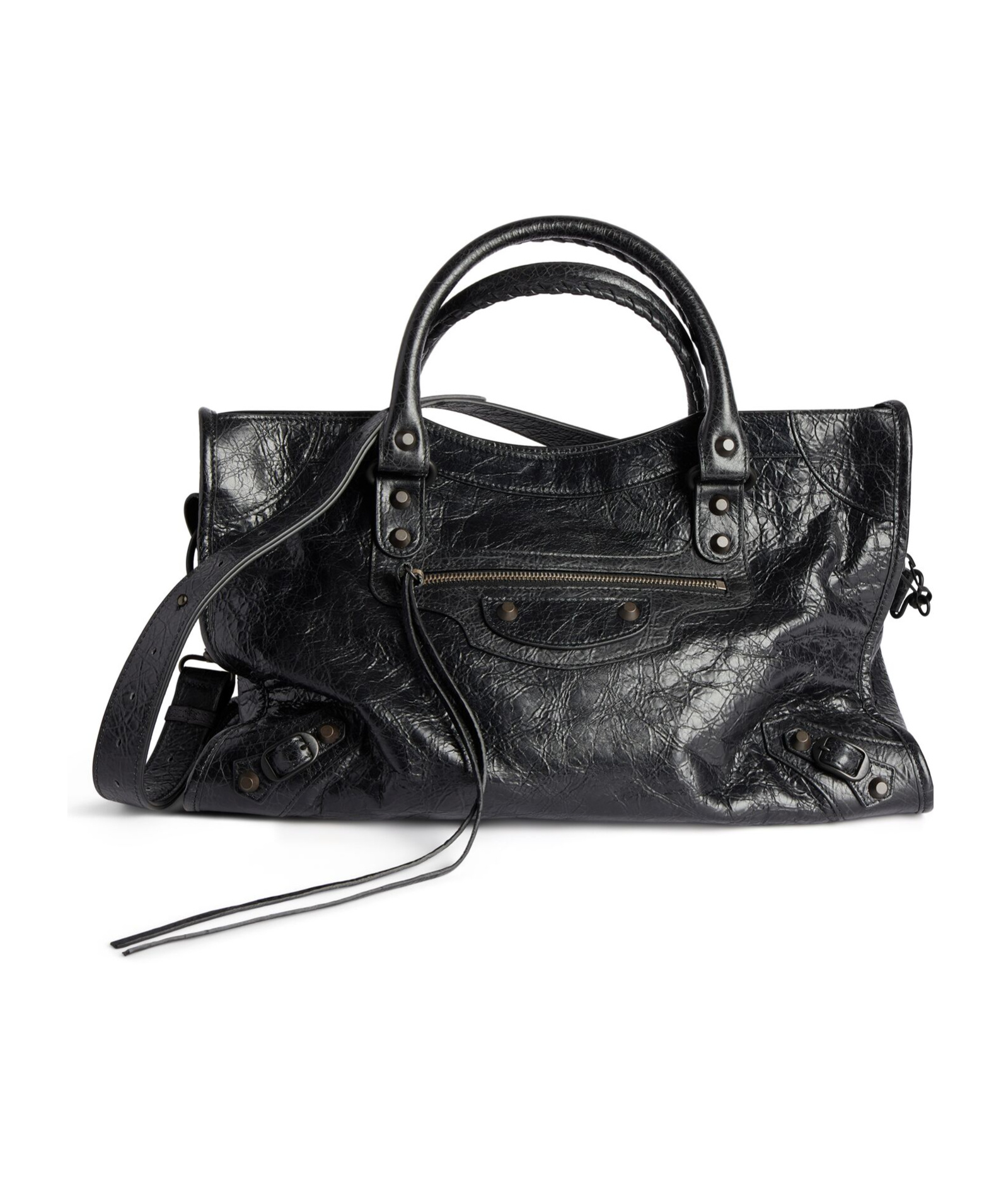 Balenciaga Green Leather Shoulder Handbag With Magnetic Closure And Metal Details In Black