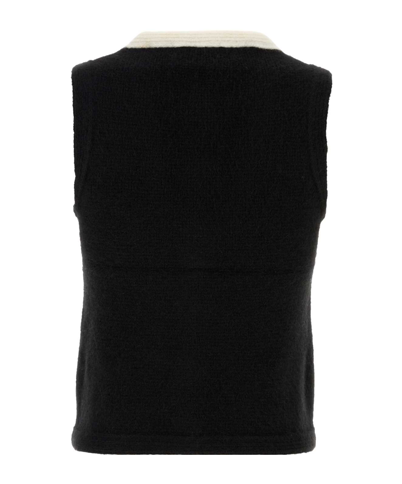 Alessandra Rich Black Contrast-trim Knitted Vest In Black