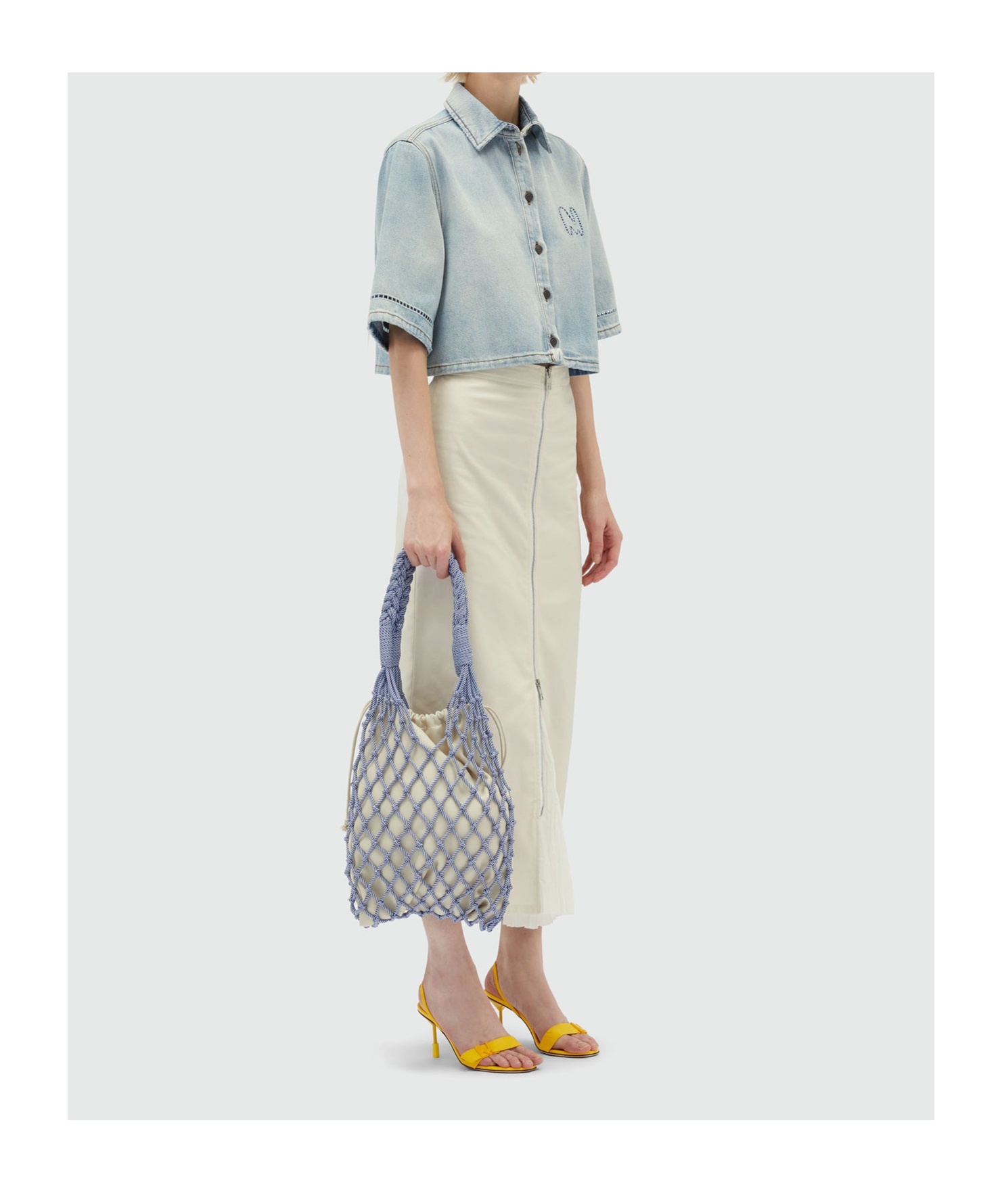 Msgm Cropped Shirt In Light Washed Denim In Gray