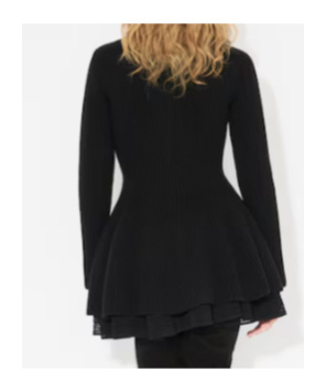 Alaïa Ribbed Wool And Cashmere-blend Peplum Cardigan In Black