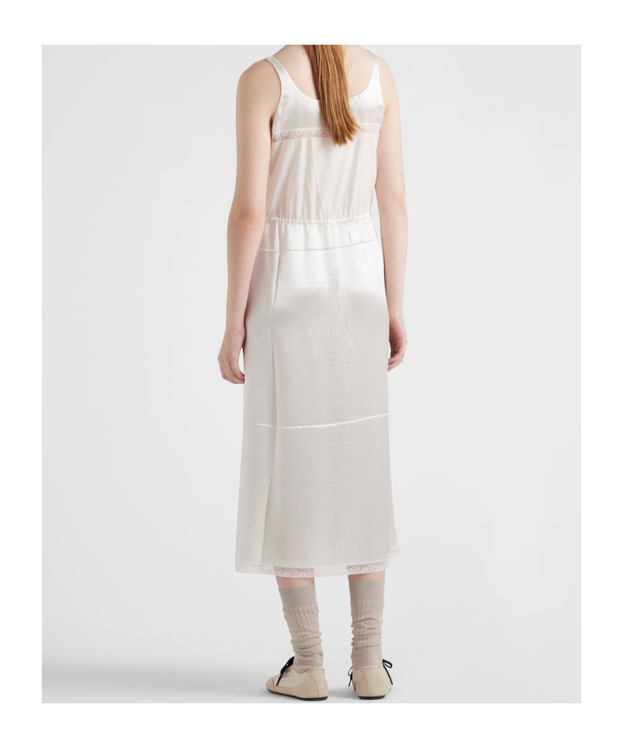 Prada Batiste Embroidered Midi Dress In White