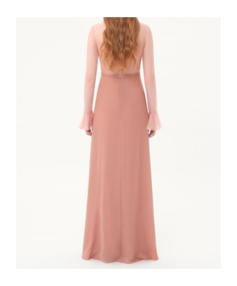 Valentino Womens Pastel Rose Shirred-bodice Sheer-sleeve Silk Gown