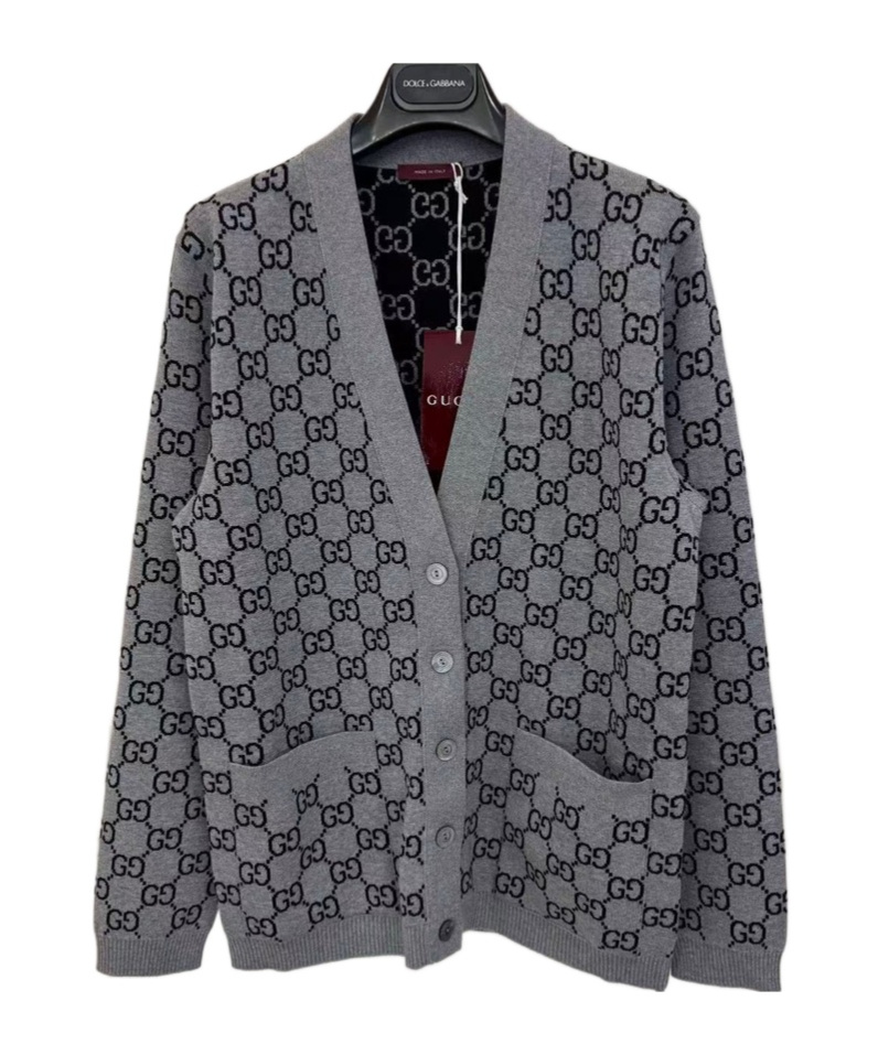 Gucci Wool Jacquard-knit Cardigan In Gray