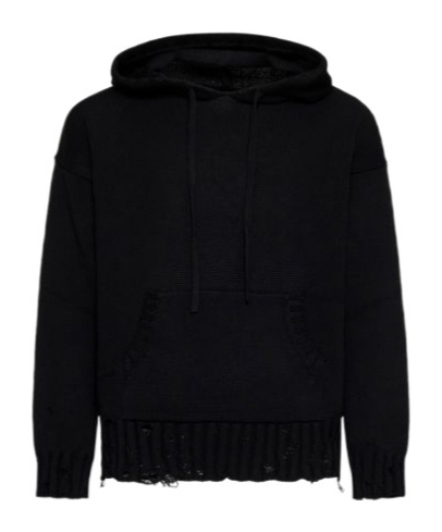 MARNI BLACK DISHEVELLED COTTON HOODIE WITH MARNI MENDING