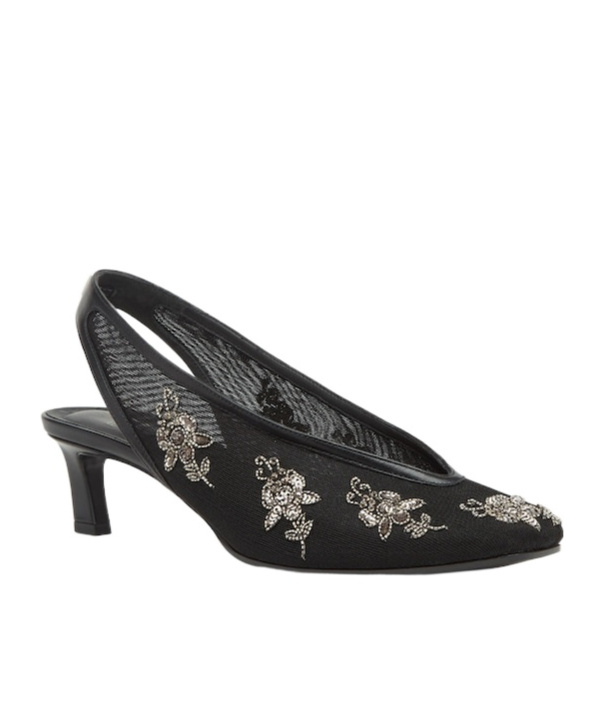 Fendi Black Mesh Low-heeled Slingbacks With Embroidery