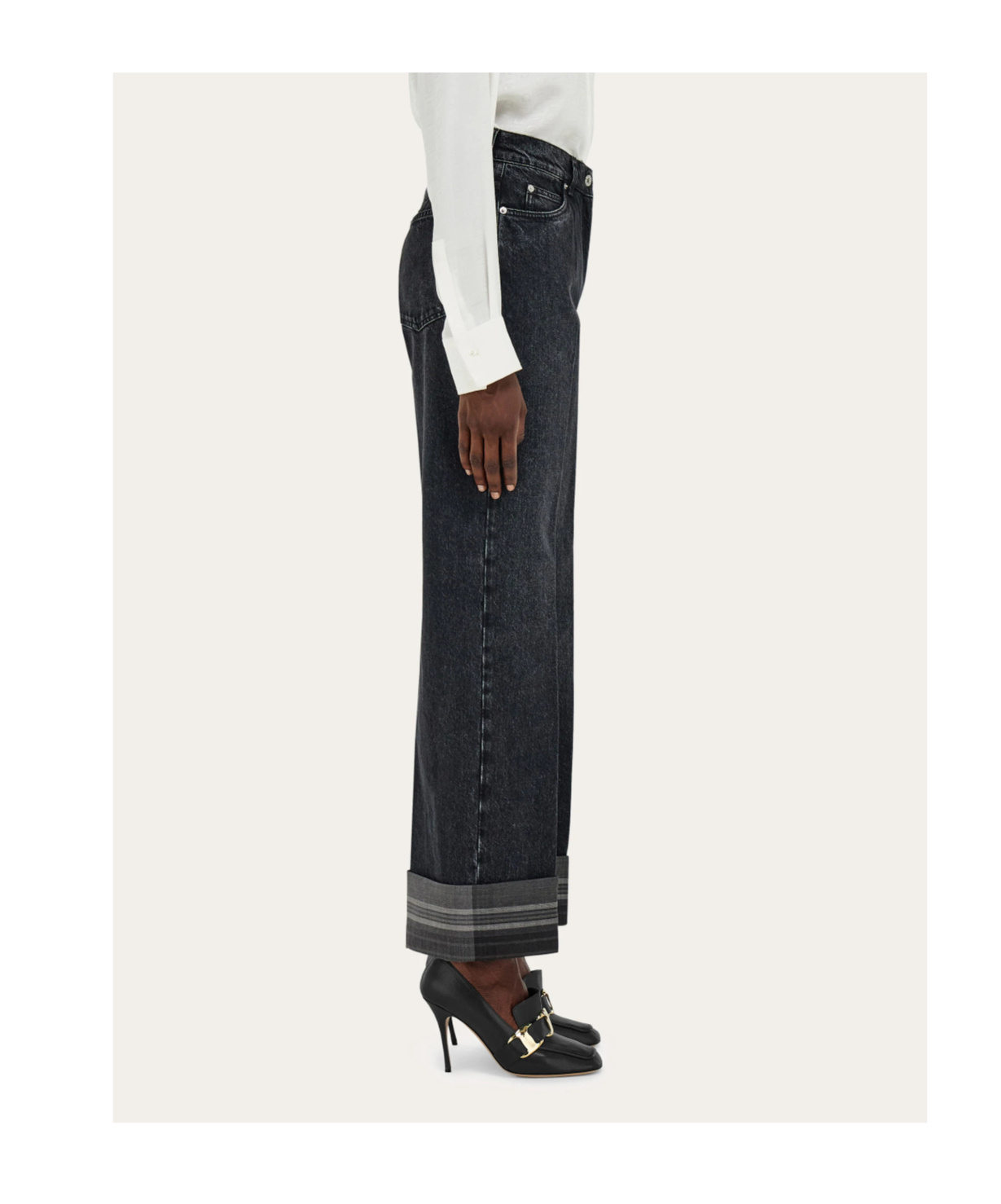 Ferragamo Contrast Cuff Straight Leg Jeans In Black
