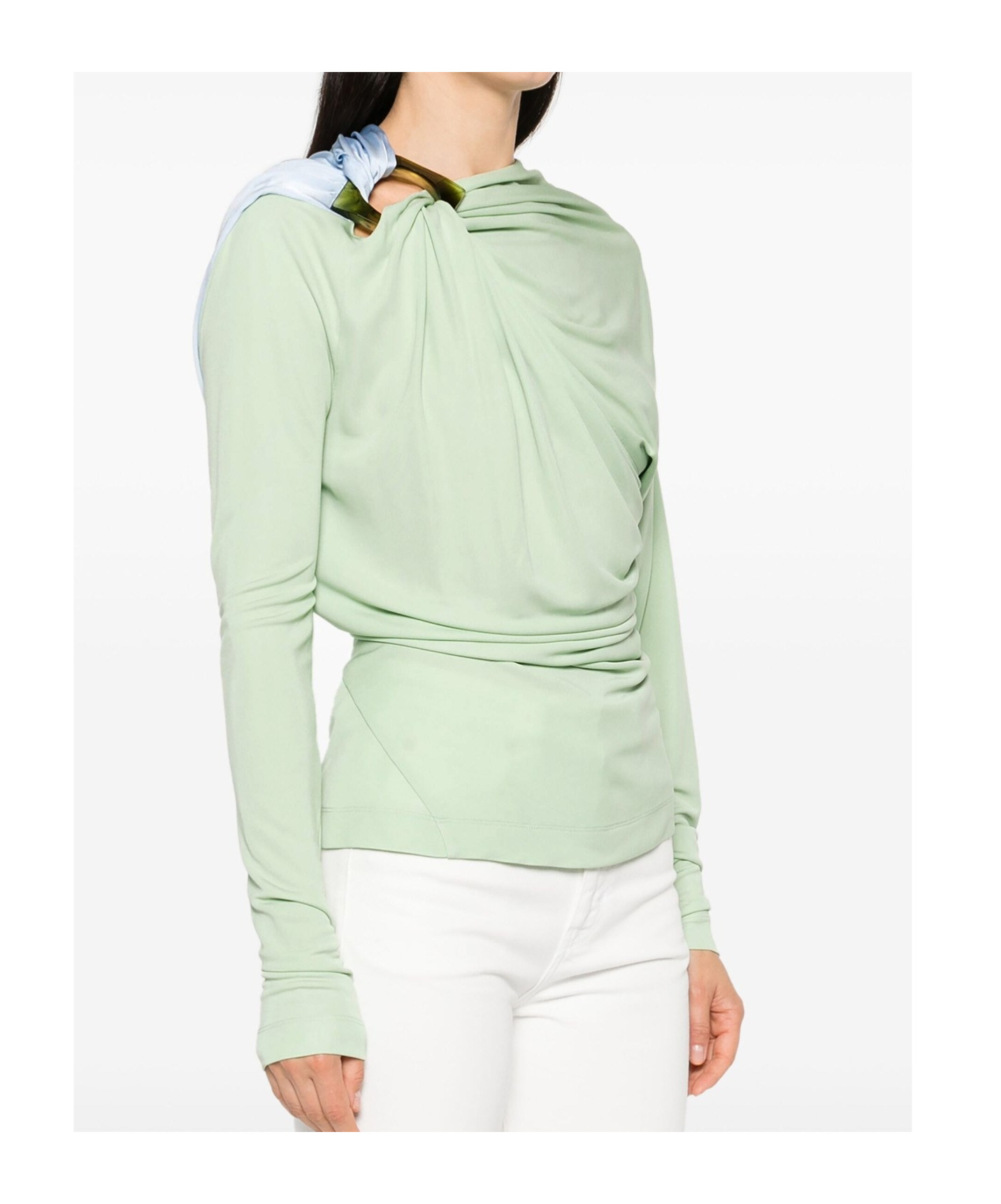 Victoria Beckham Draped Top With Asymmetric Detail And Long Sleeves In Green
