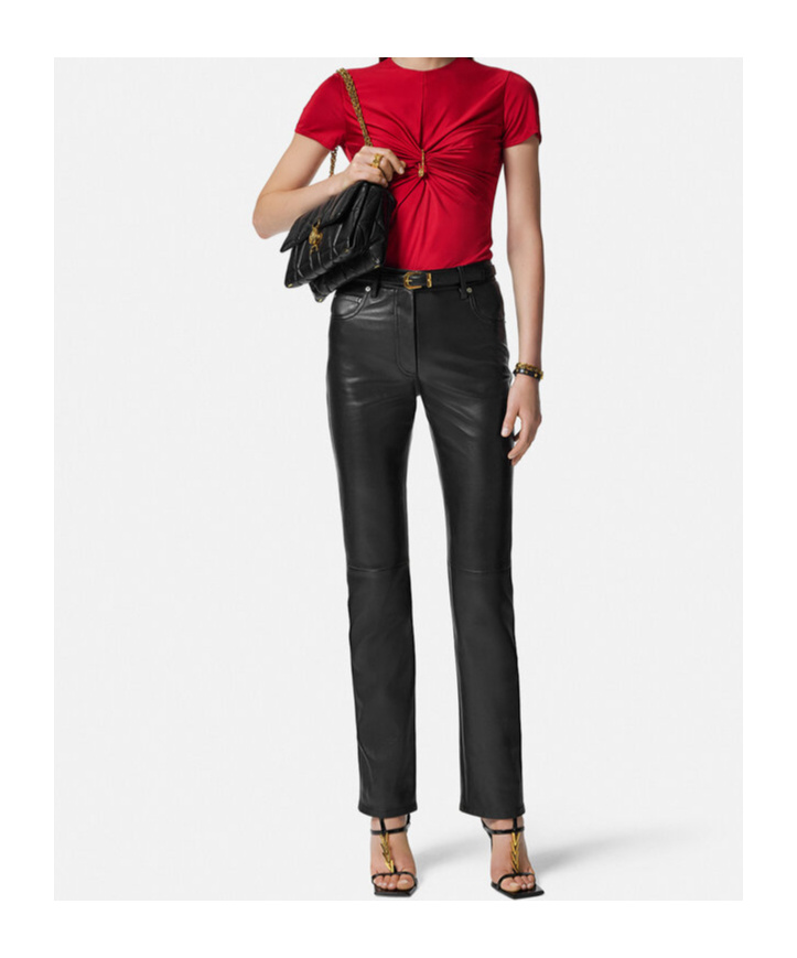 Versace Safety Pin Gathered Short-sleeved Top In Red