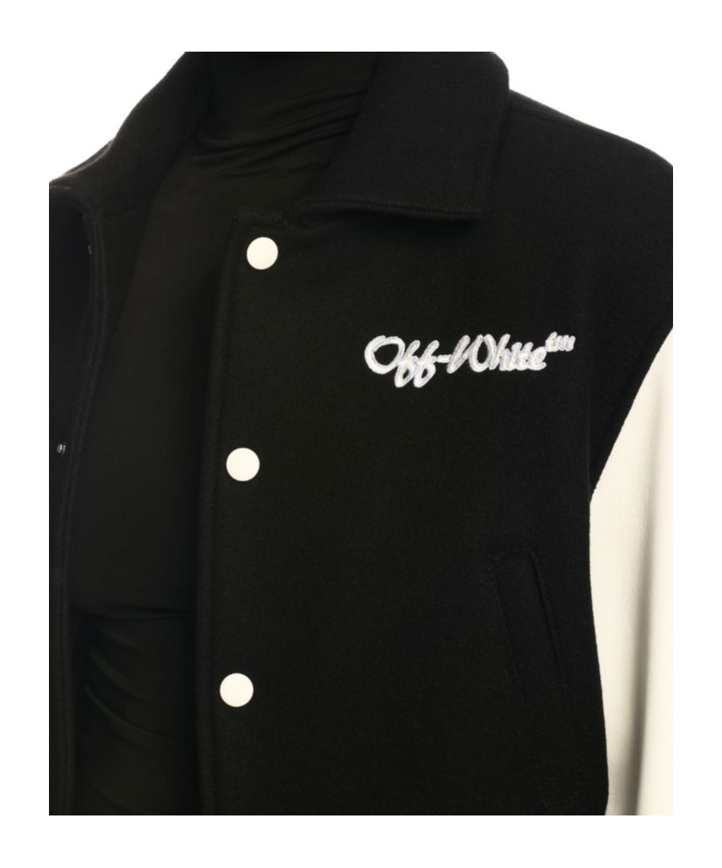 Off-white Varsity Cropped Bomber Jacket In Black