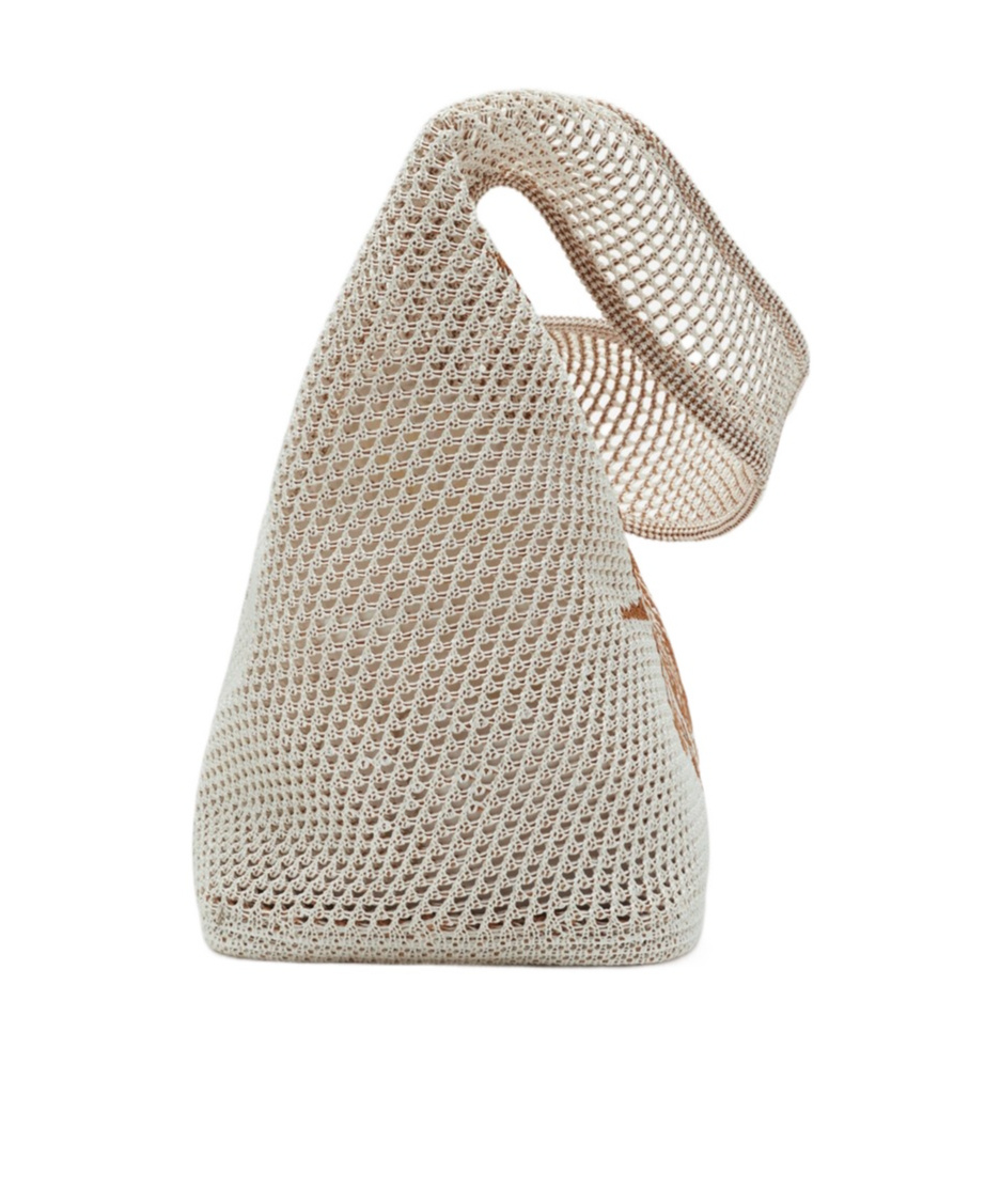 Burberry White & Tan Large Ekd Crochet Tote