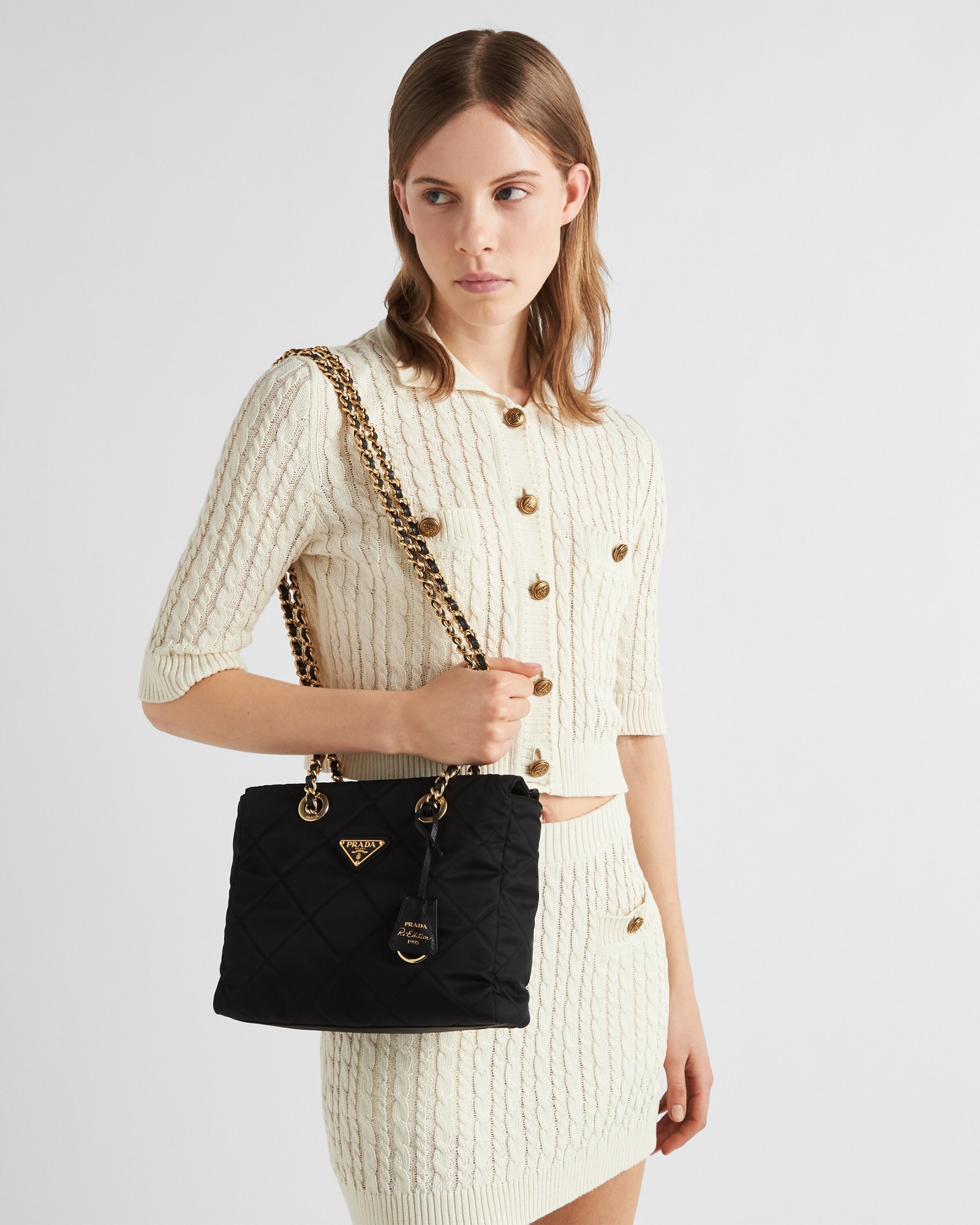 Prada Re-edition 1995 Chaine Small Re-nylon Tote Bag In Black