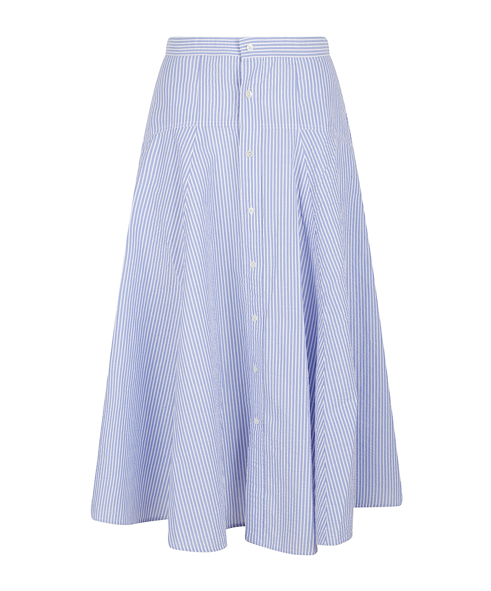 Polo Ralph Lauren Slightly High-waisted Midi Cotton Skirt With Button Front In Blue