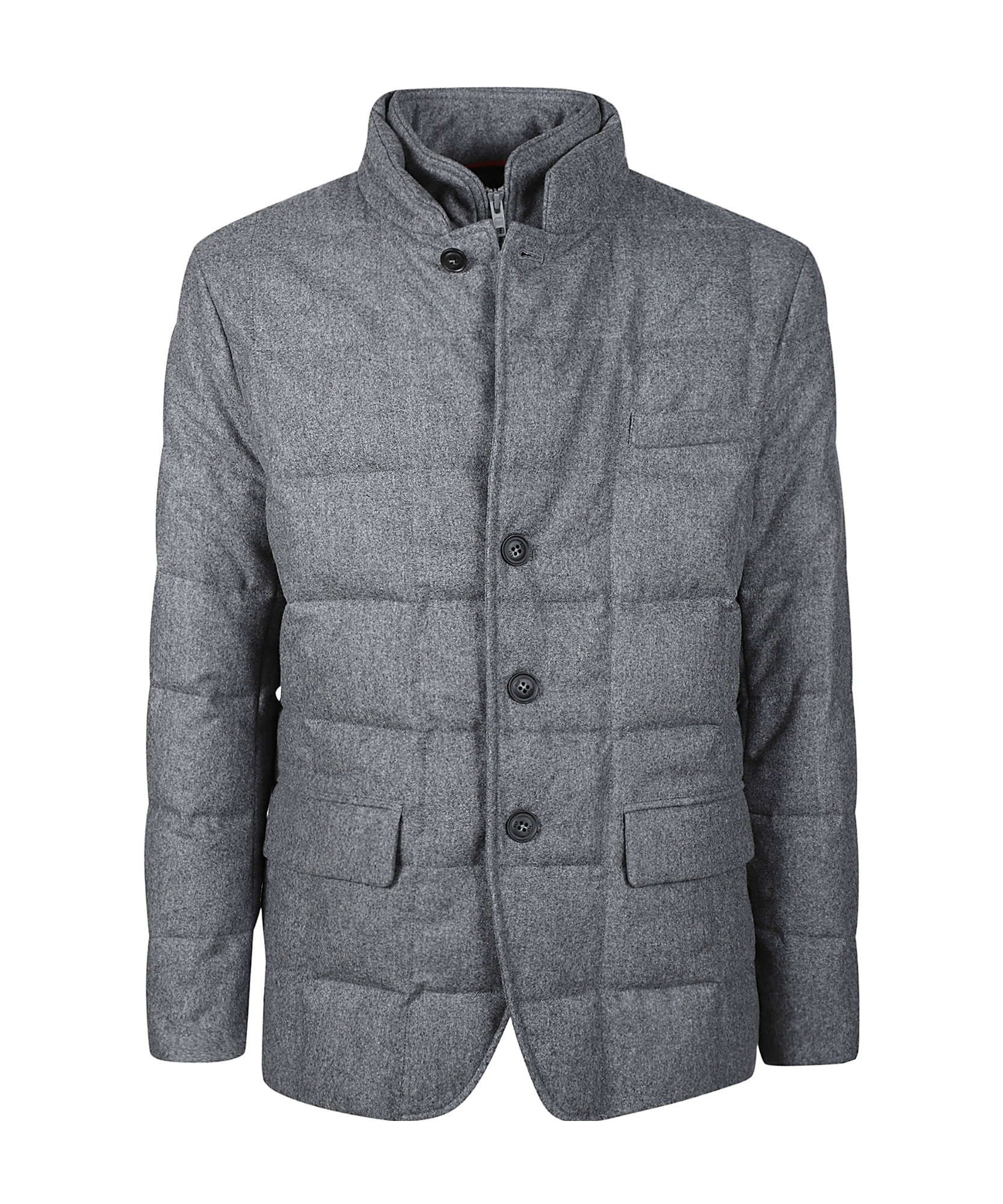 Fay Short Down Jacket In Carded Wool Flannel In Gray