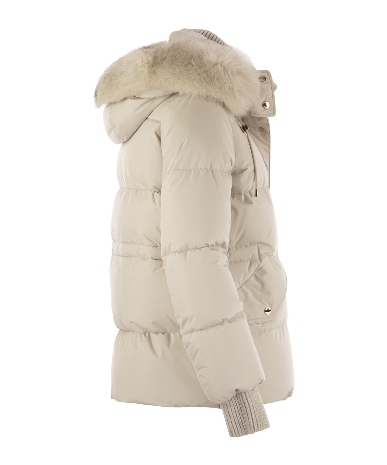 Moorer Attica-stp - Short Down Jacket With Hood And Fur In Neutral