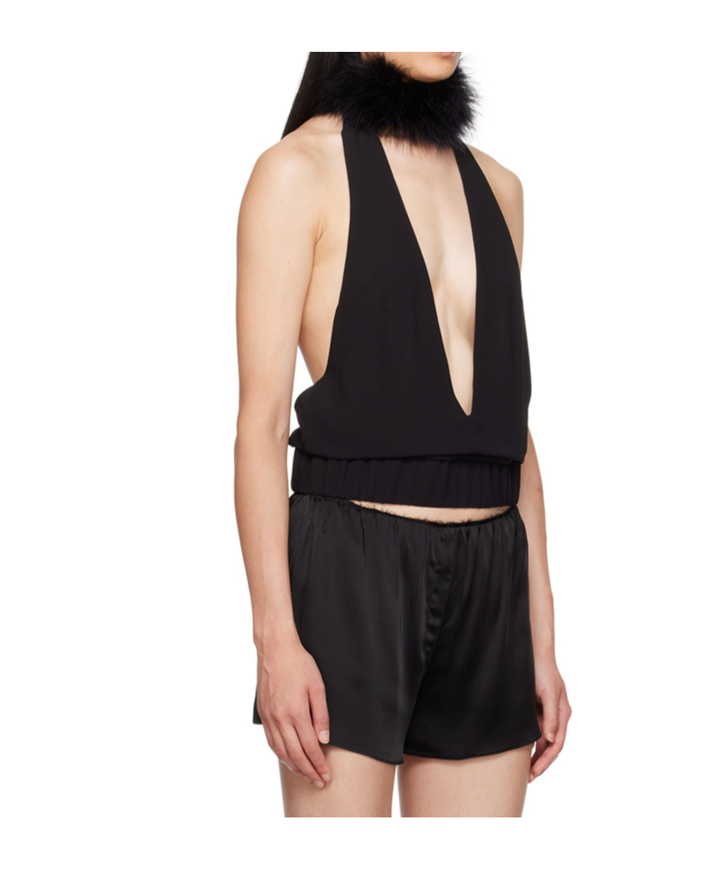 16arlington Salina Feather-trim Halterneck Top
