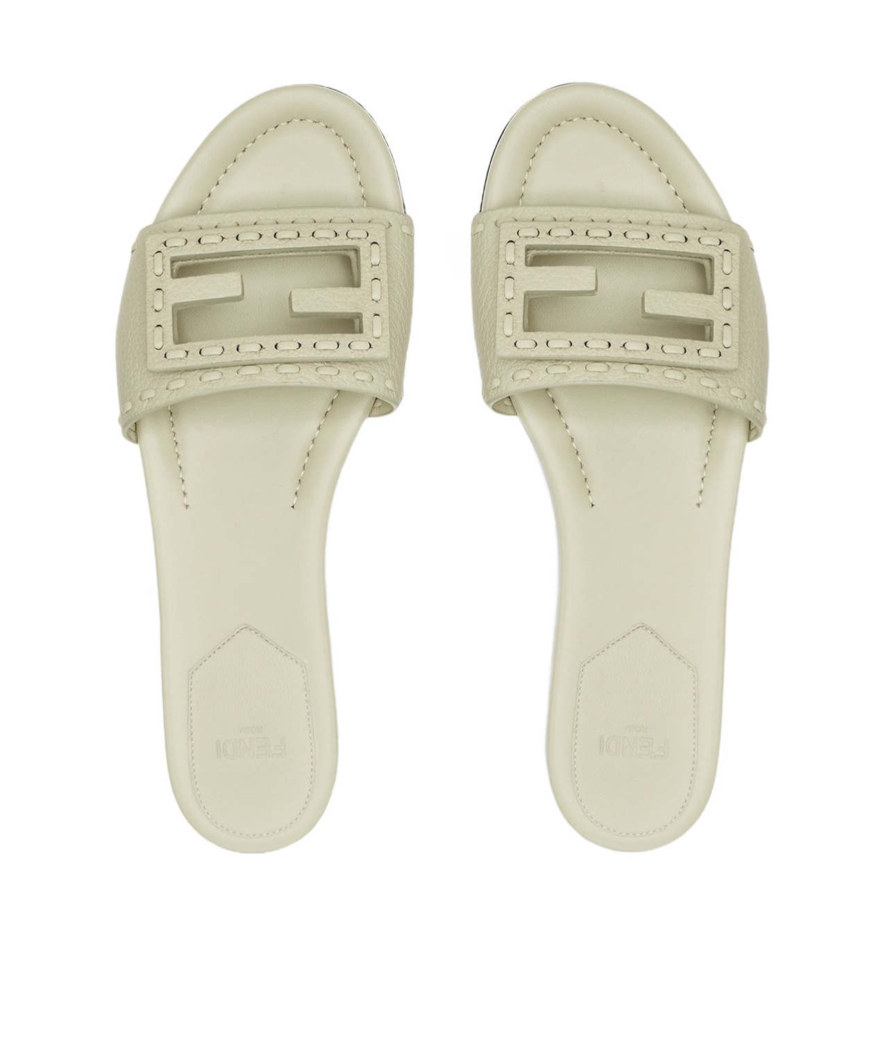 Fendi Ff Leather Buckle Flat Slide Sandals In Green