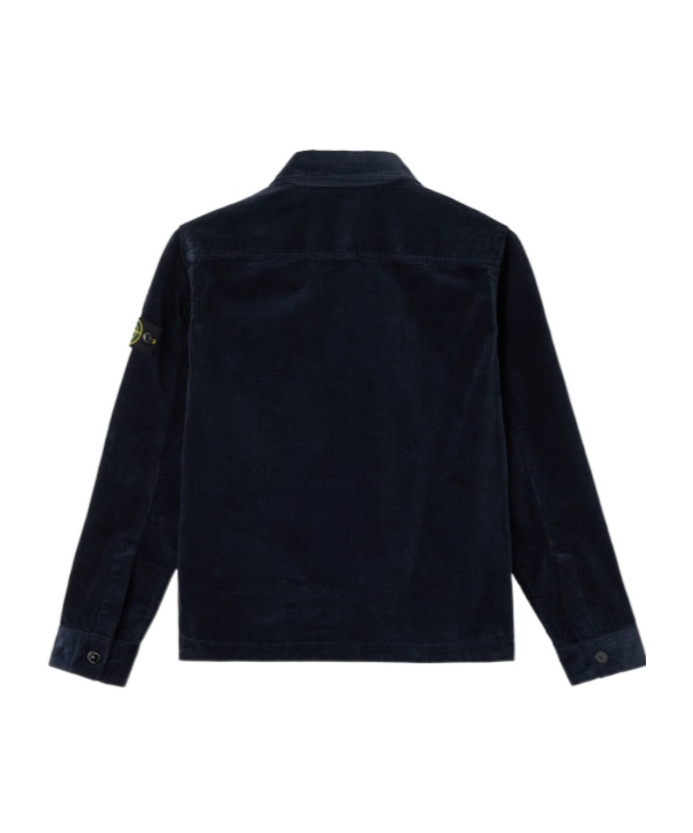 Stone Island Corduroy Zip-up Shirt In Blue