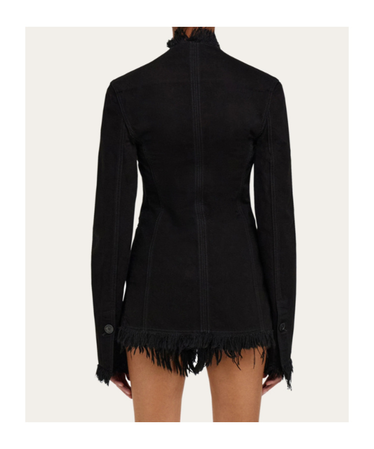 Ferragamo Cotton Blazer With Fringe Detail In Black