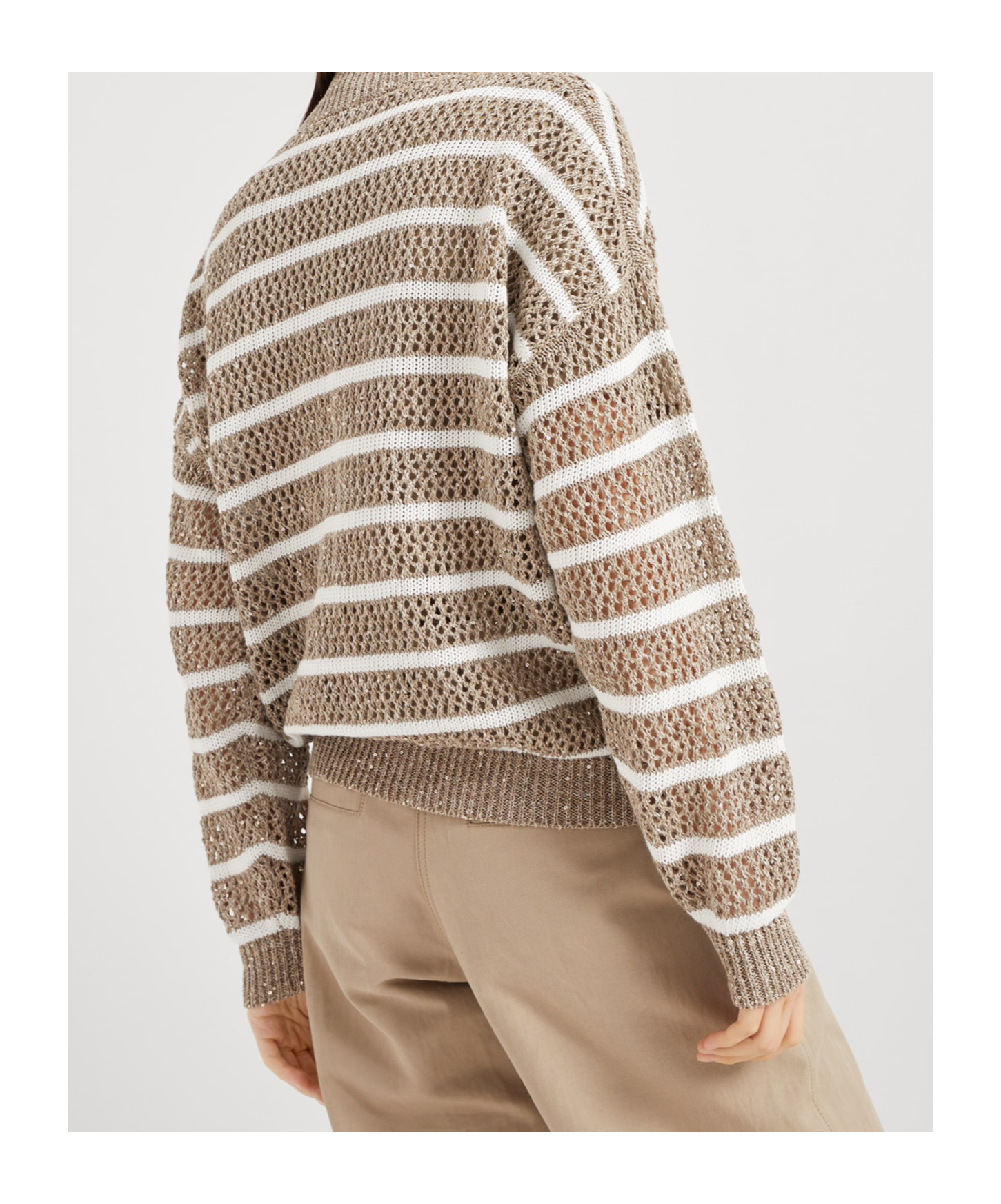 Brunello Cucinelli Striped Cardigan In Nude