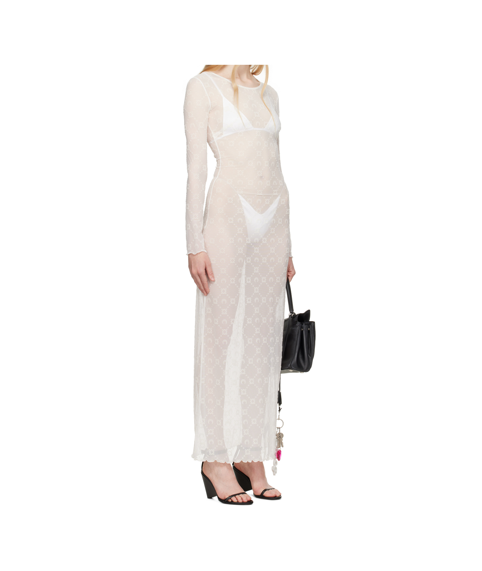 Marine Serre White Moonogram Mesh Flock Maxi Dress