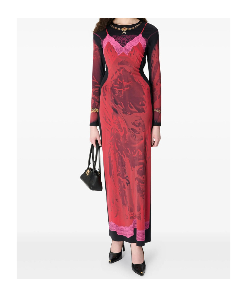 Marine Serre Printed-lace Jersey Dress In Red