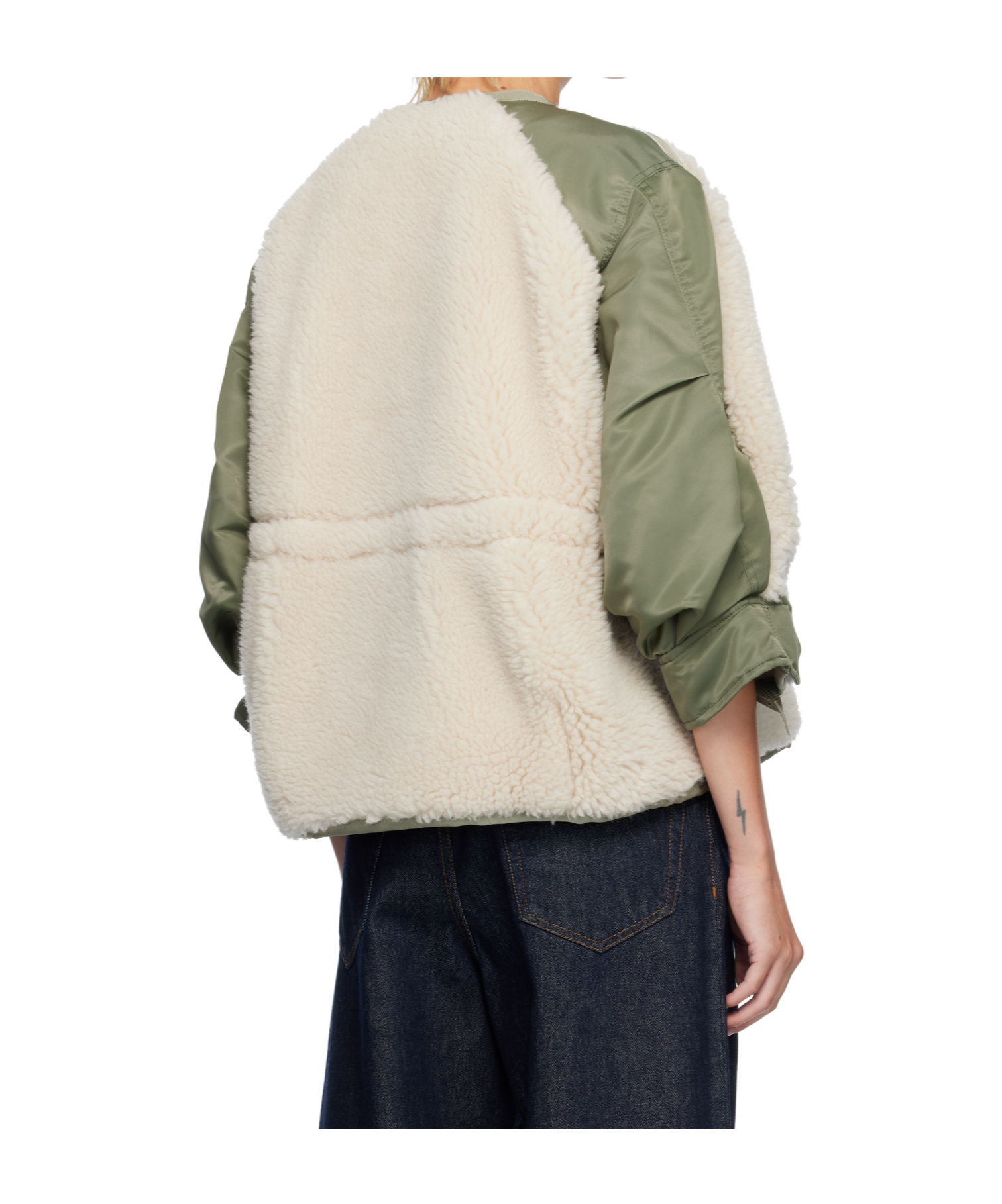Sacai Crew Neck Zip-up Jacket In White