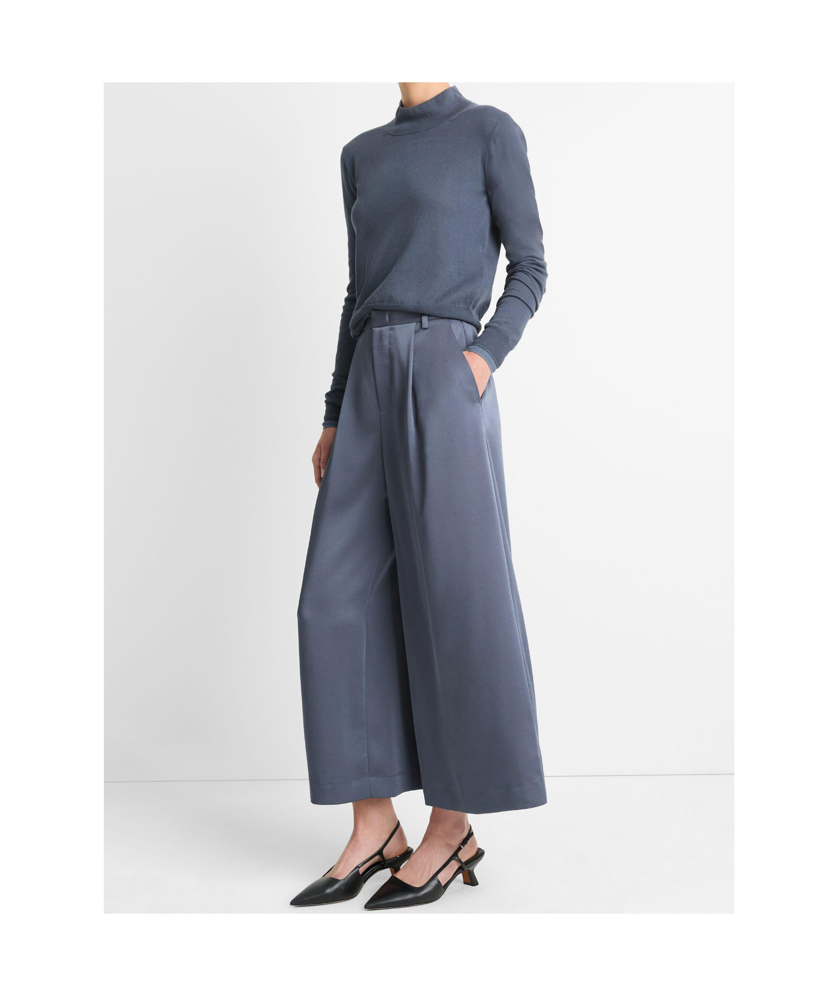 Shop Vince Mid-waist And Wide-leg Casual Pants In Gray